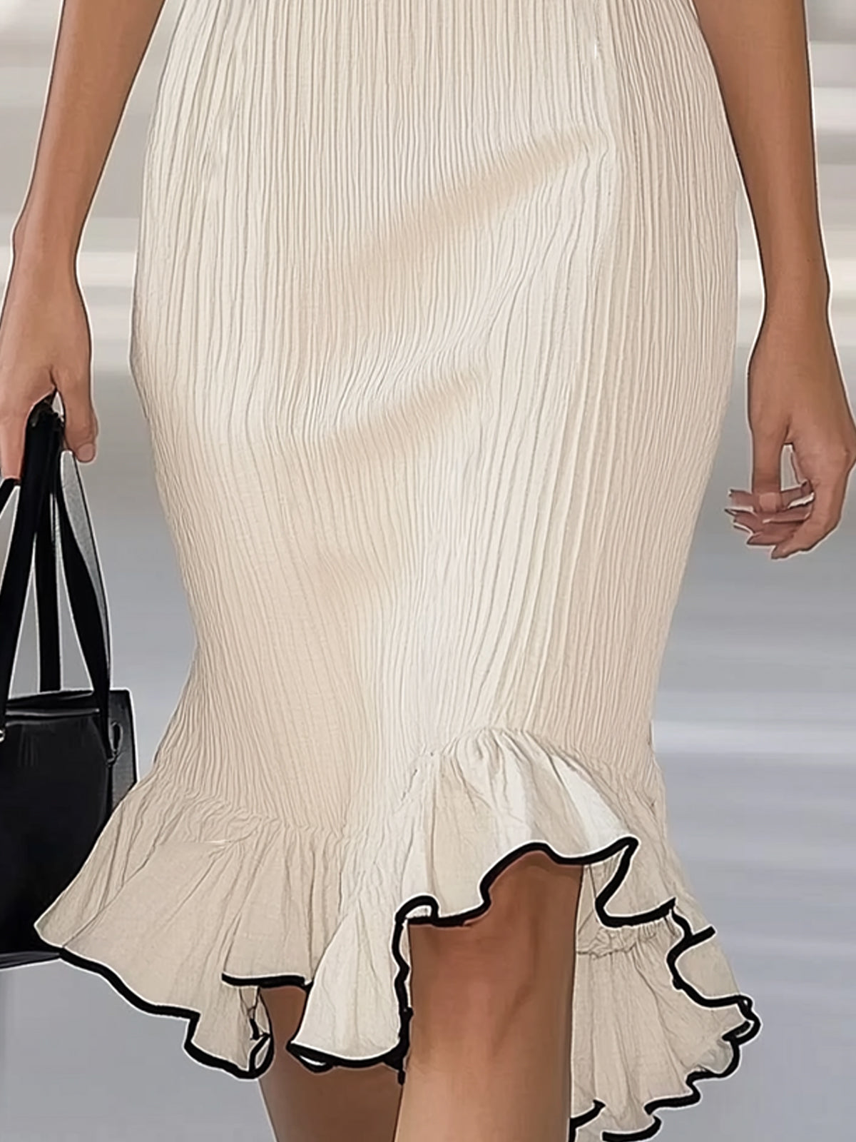 Ruffled V-Neck Slim Fit Midi Dress
