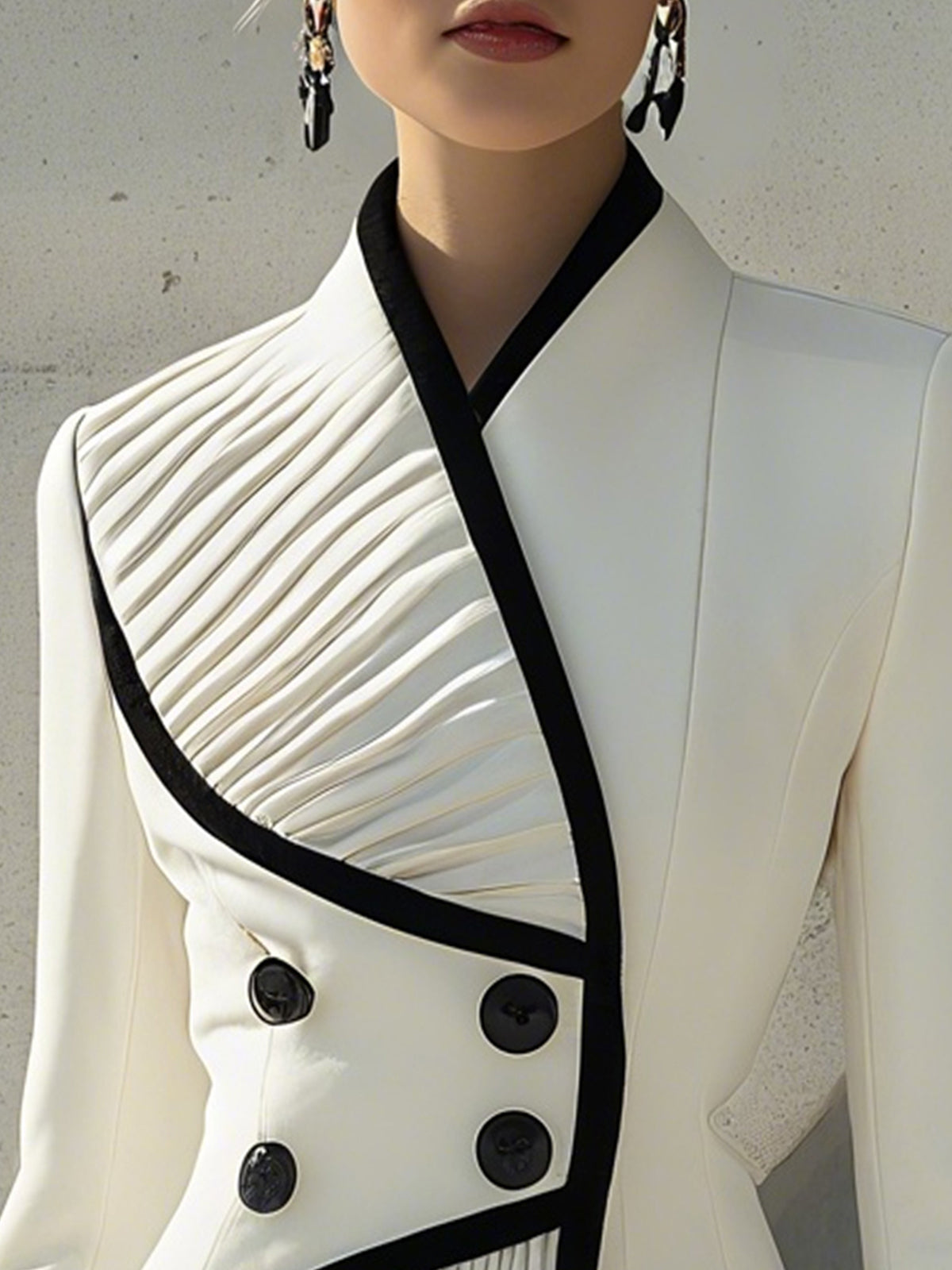 Asymmetric Pleated Contrast Blazer