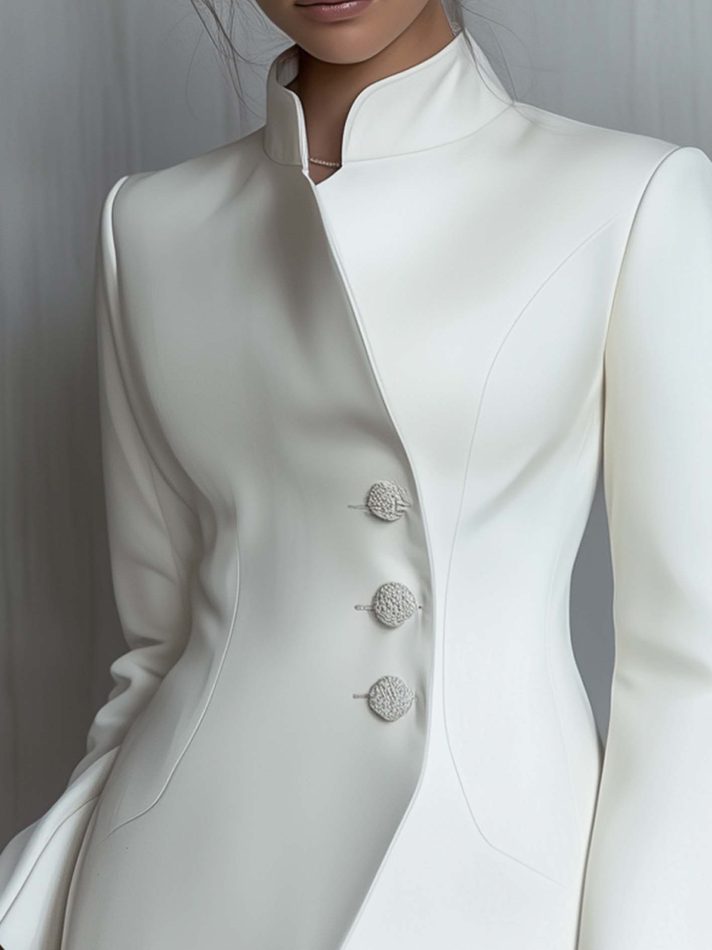 Elegant White Blazer With Stand-up Collar
