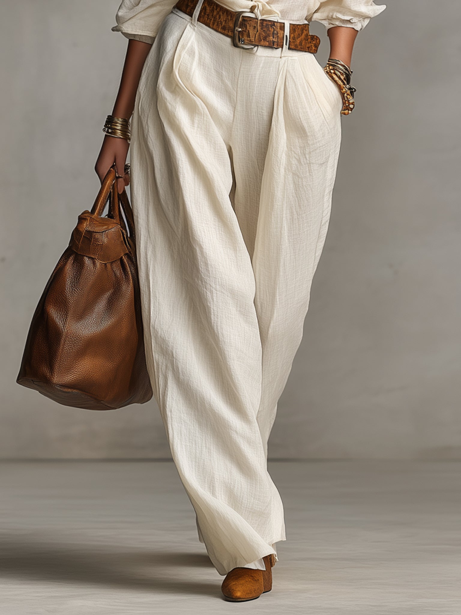 Ivory Linen Loose Shirt And Pant Set