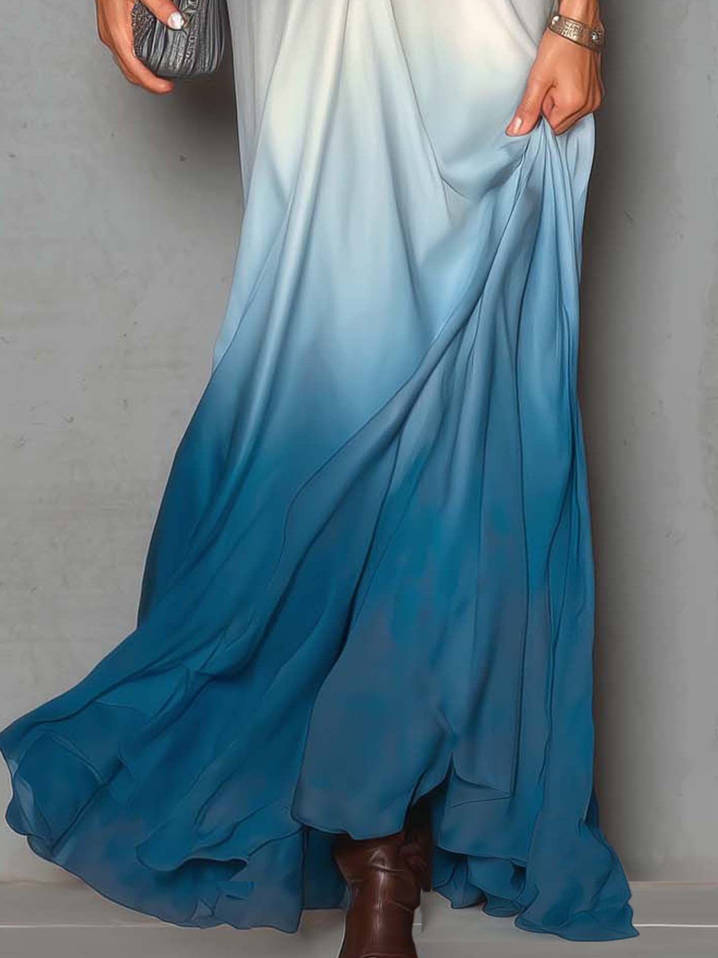 Gradient Blue Satin Bodycon Maxi Dress With Ring Detail