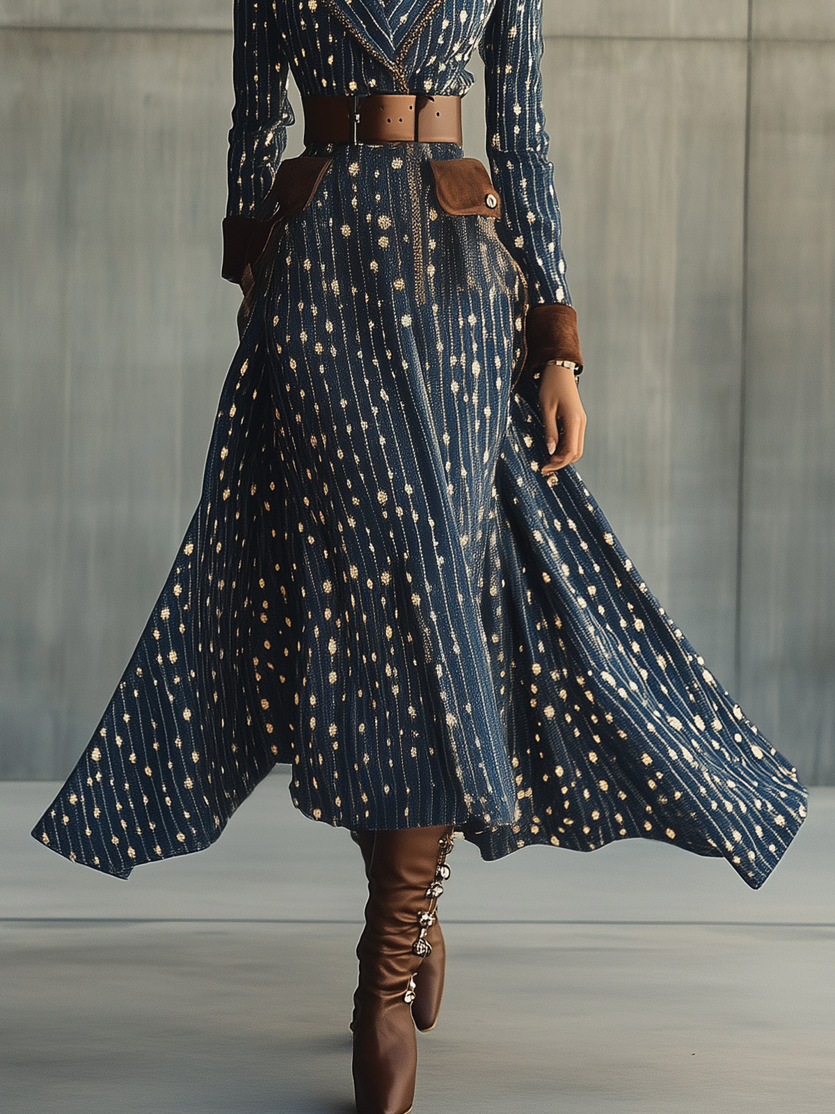 Blue Chic Pinstripe Lapel Midi Dress
