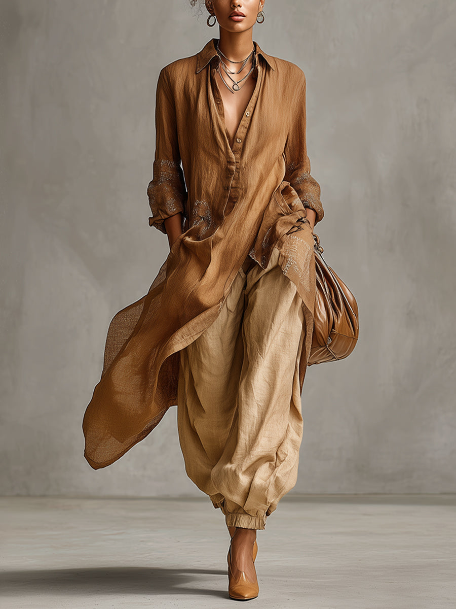 Yellow Embroidered Cotton Linen Split Maxi Dress