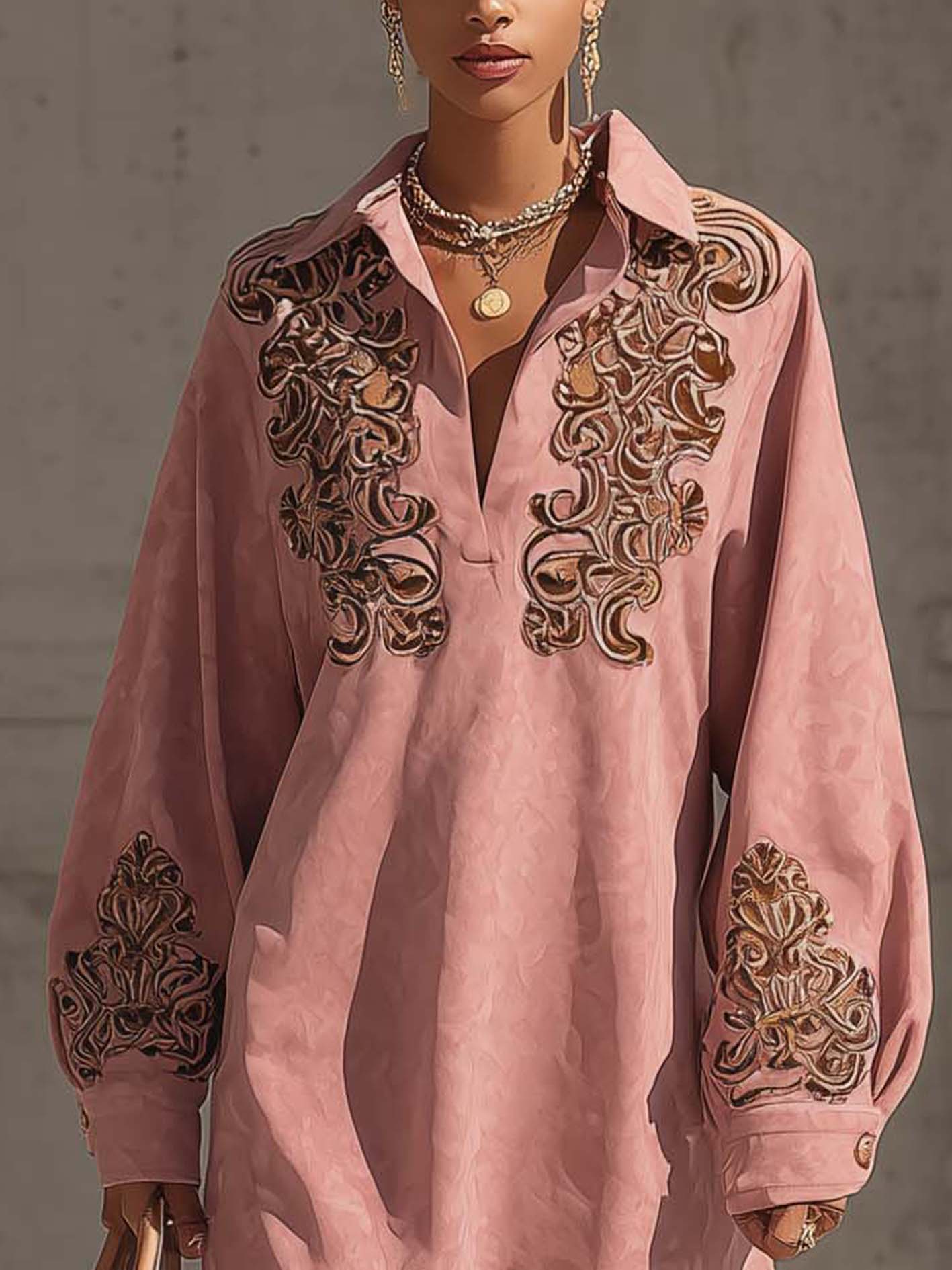 Pink Faux Suede Mini Dress With Vintage Embroidery