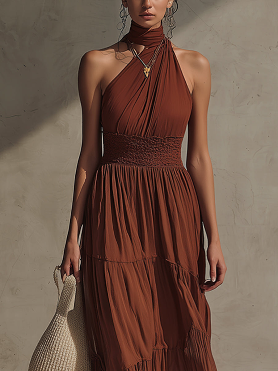 Red Chiffon Lace Maxi Dress