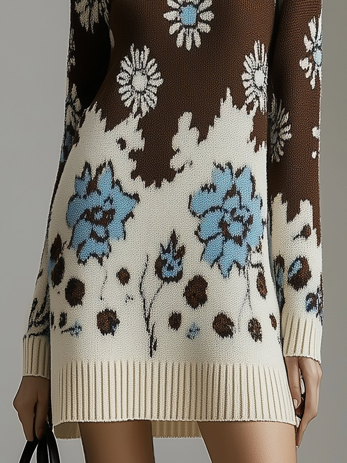 Floral Patterned Turtleneck Knit Dress