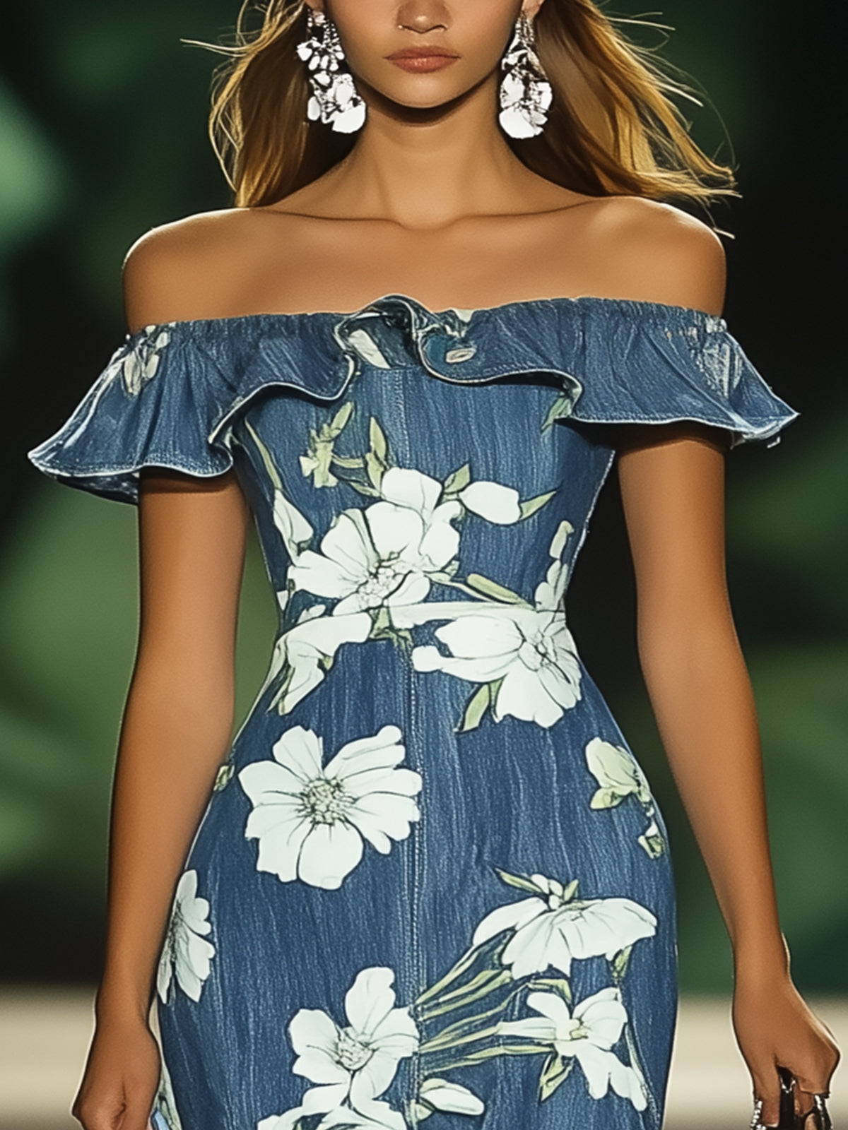 Fashion Off Shoulder Mermaid Hem Print Dress