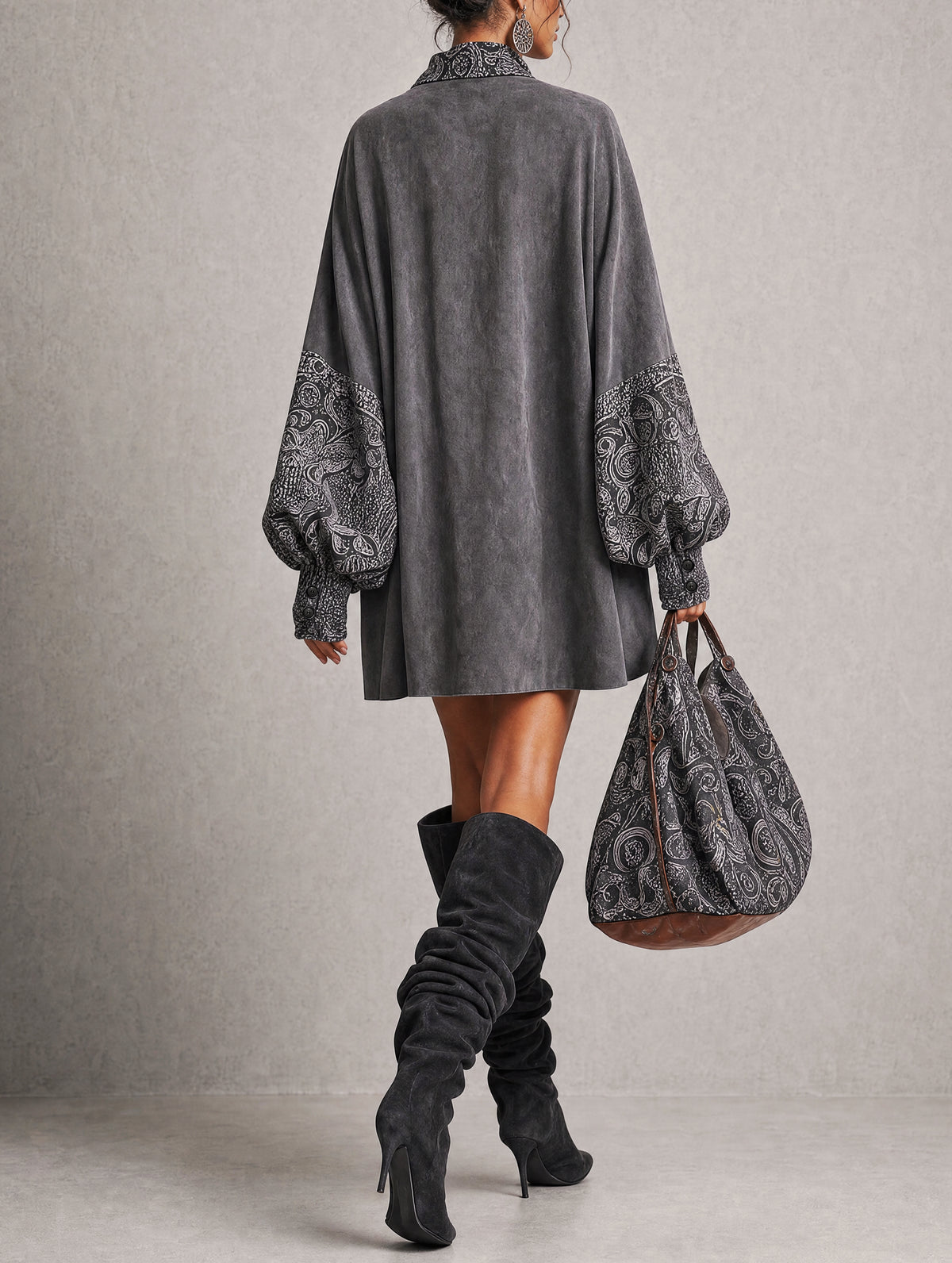 Gray Suede Print Mini Dress