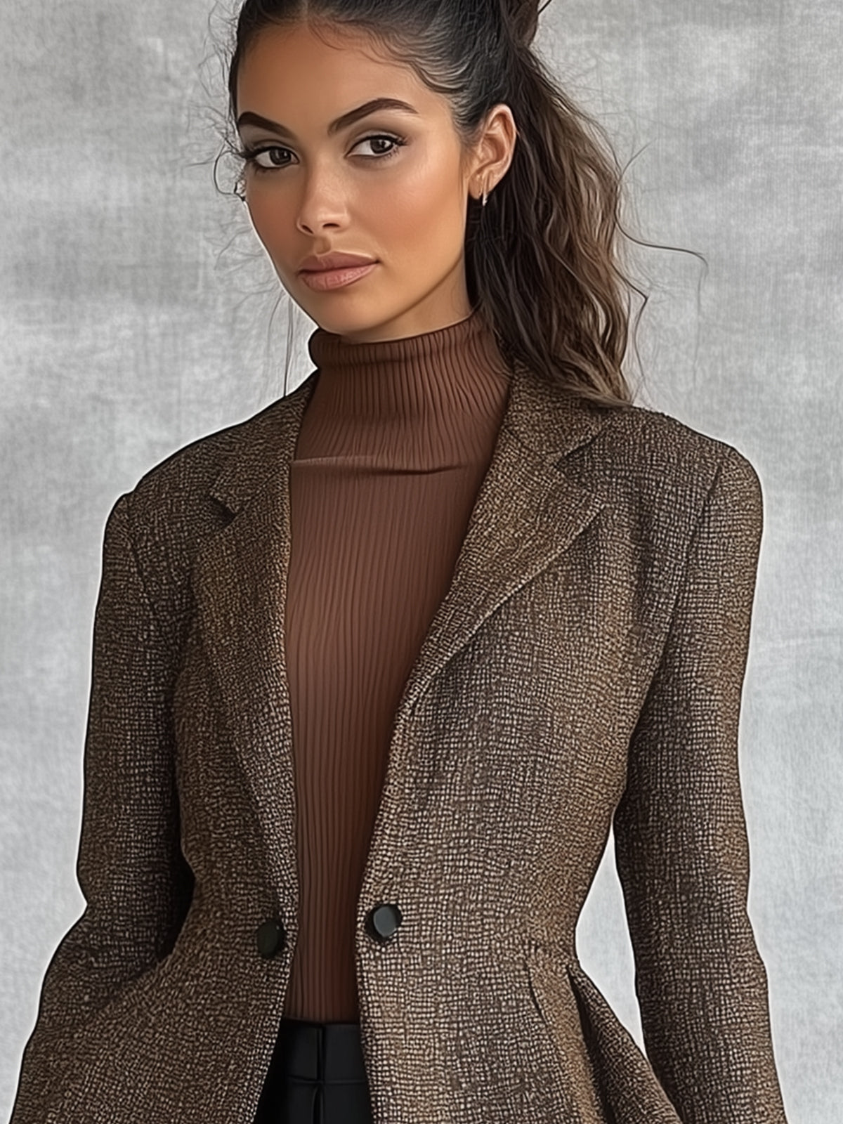 Brown Sophisticated Flare Sleeve Blazer