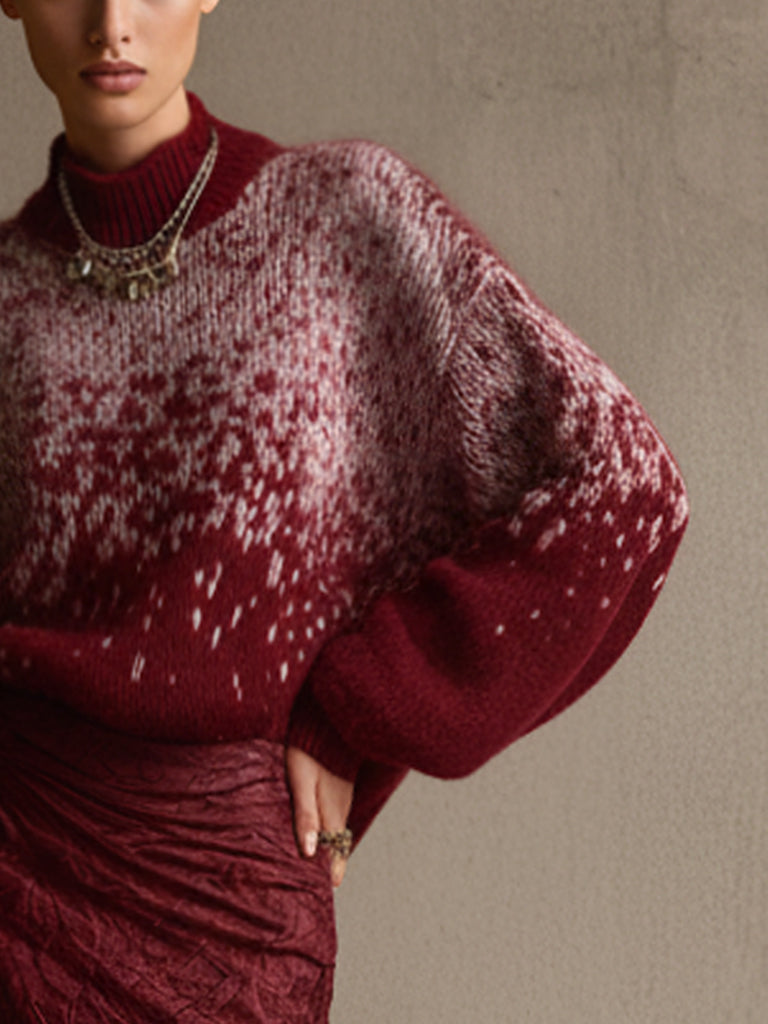 Red Christmas Gradient Mohair Knit Long Sleeve Sweater