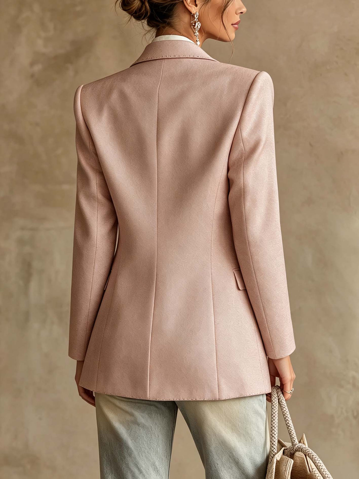 Pink Rhinestone Embellished Two-Button Tailored Blazer