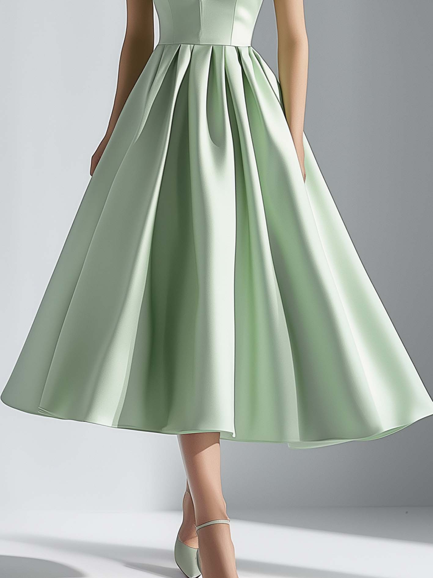 Elegant Mint Green Satin Maxi Dress With 3D Flowers