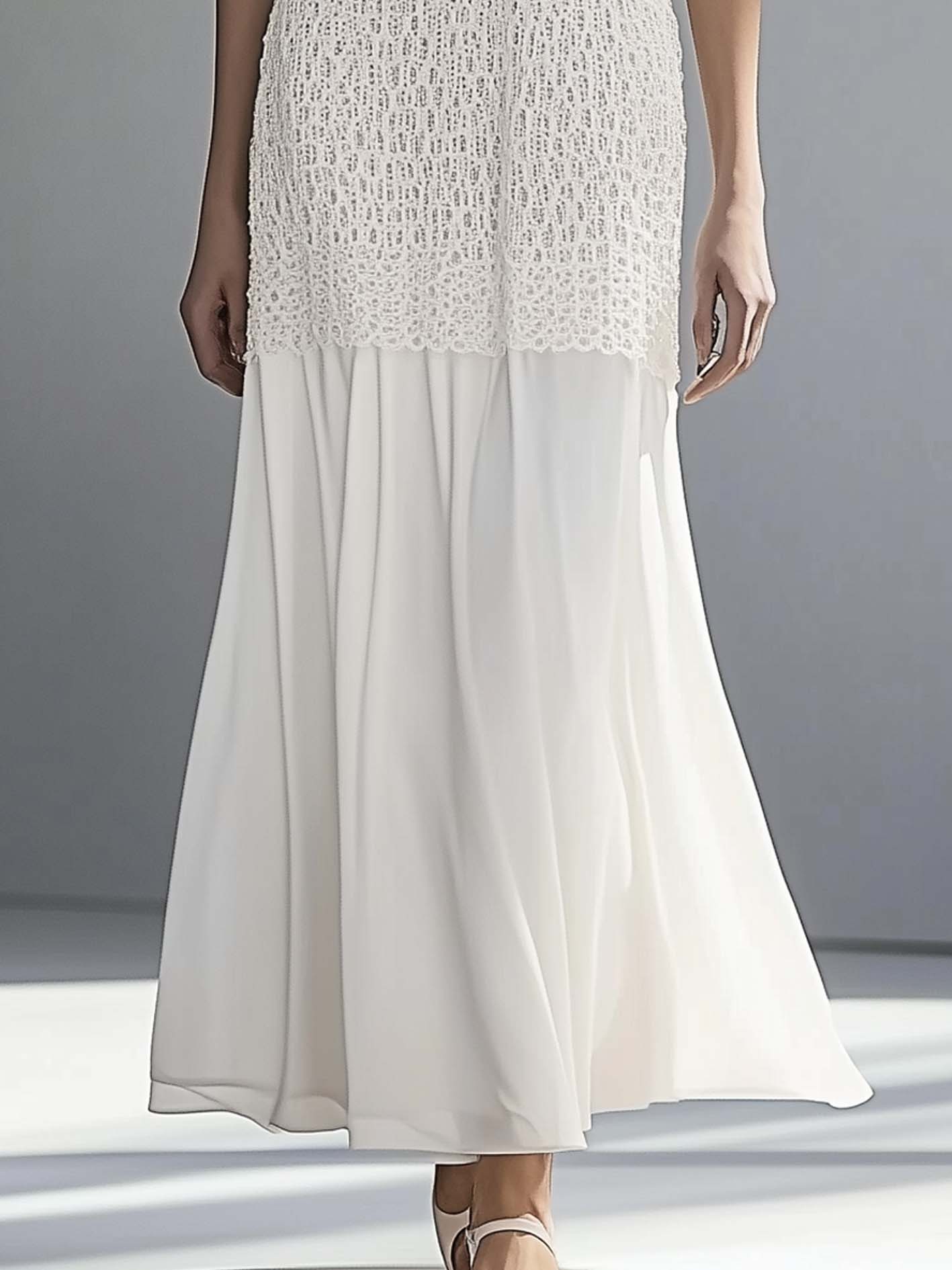 White Lace Maxi Dress With Chiffon Hem