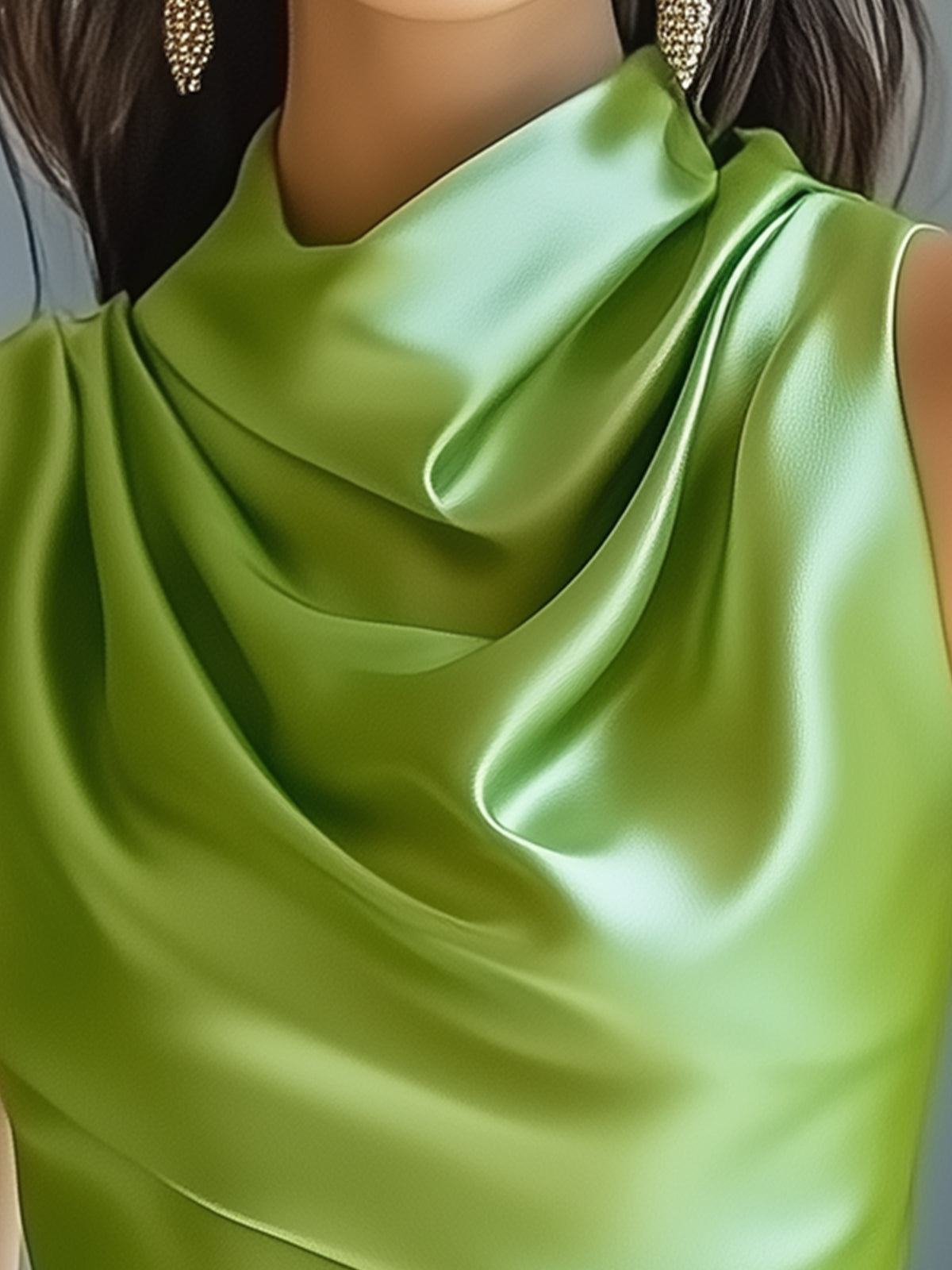 Solid Color Satin Cowl Neck Blouse