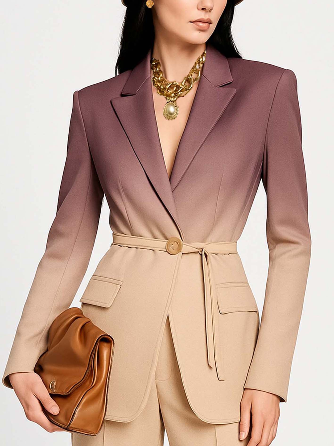 Office Fashion Lady Pink Blazer With Gradient Print