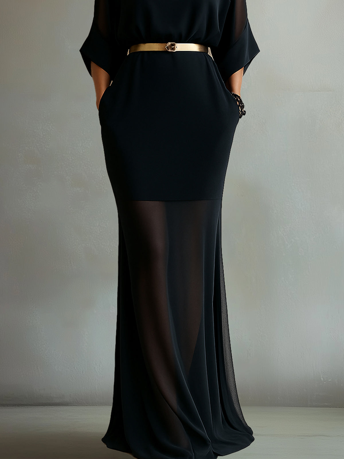 Black Sheer Overlay Maxi Dress