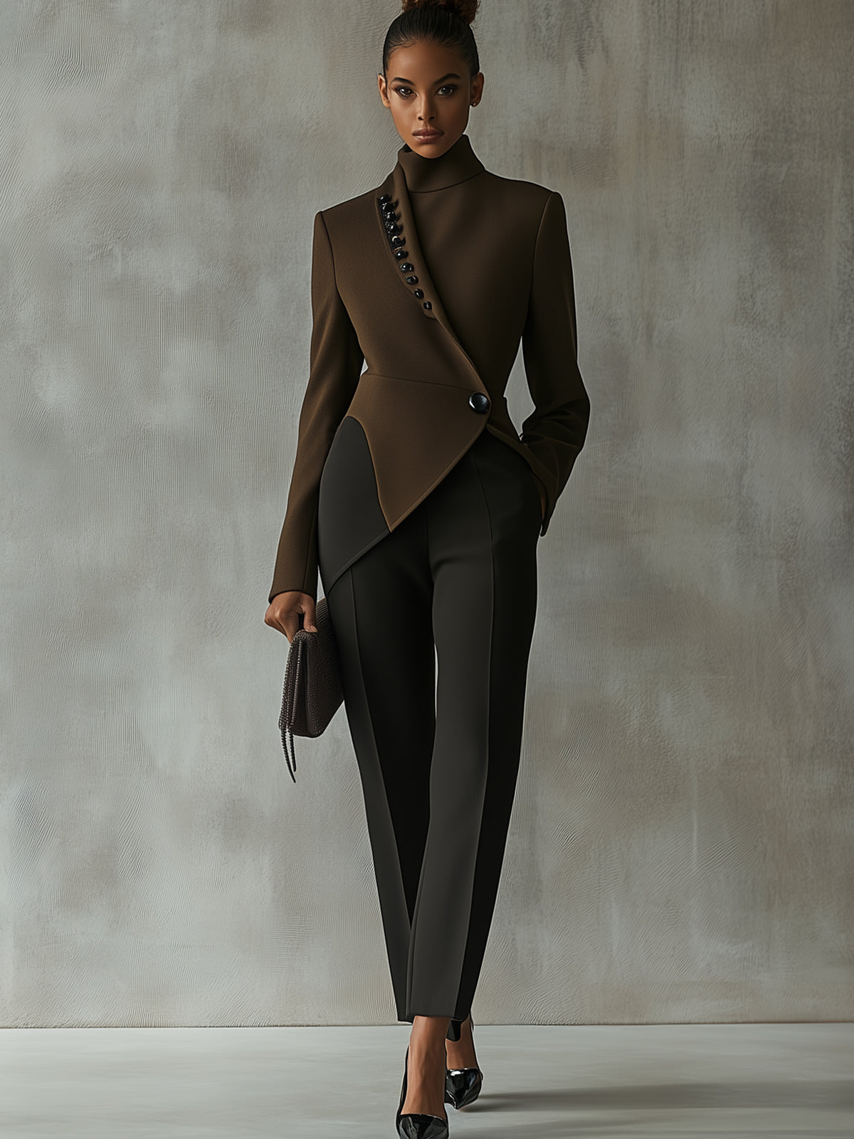 Color Matching Asymmetrical High Collar Jacket