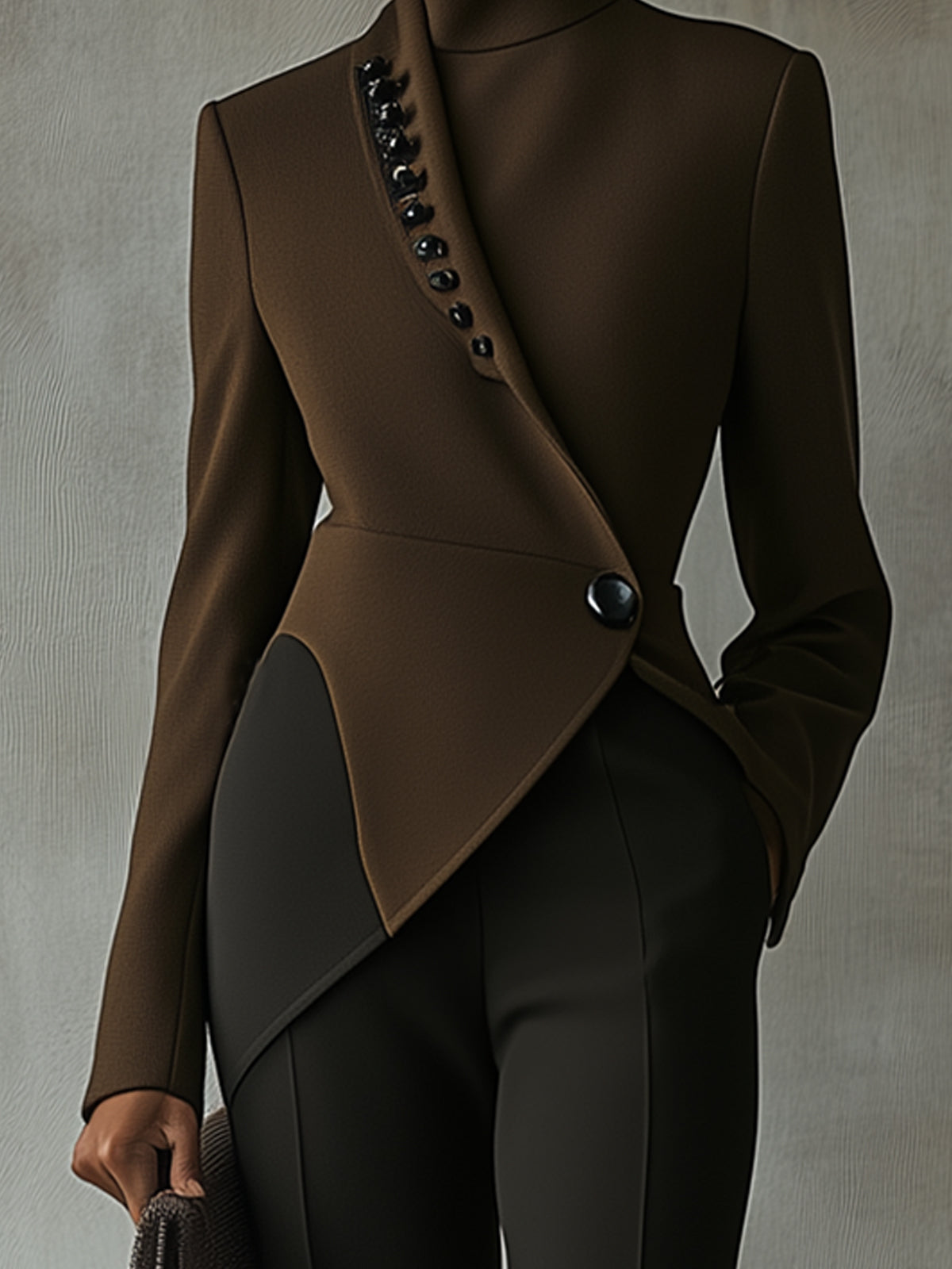 Color Matching Asymmetrical High Collar Jacket