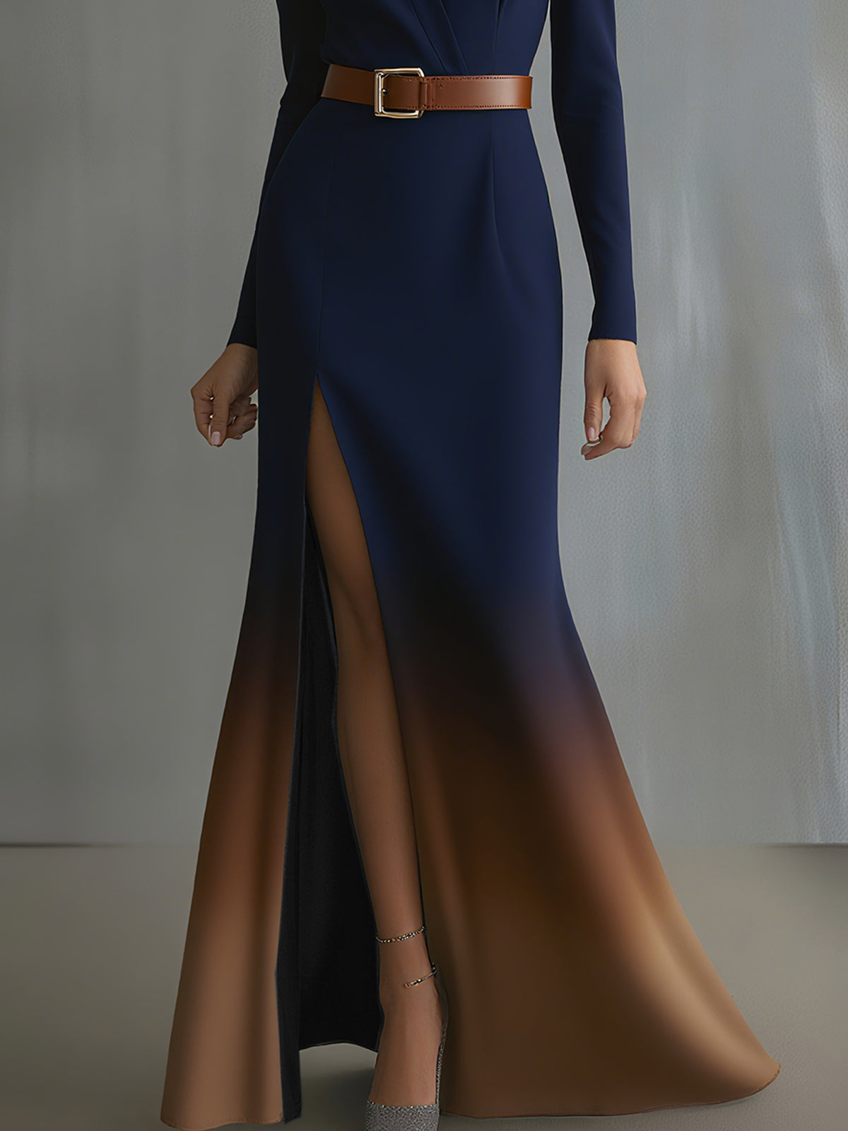 Blue And Brown Ombre Maxi Dress