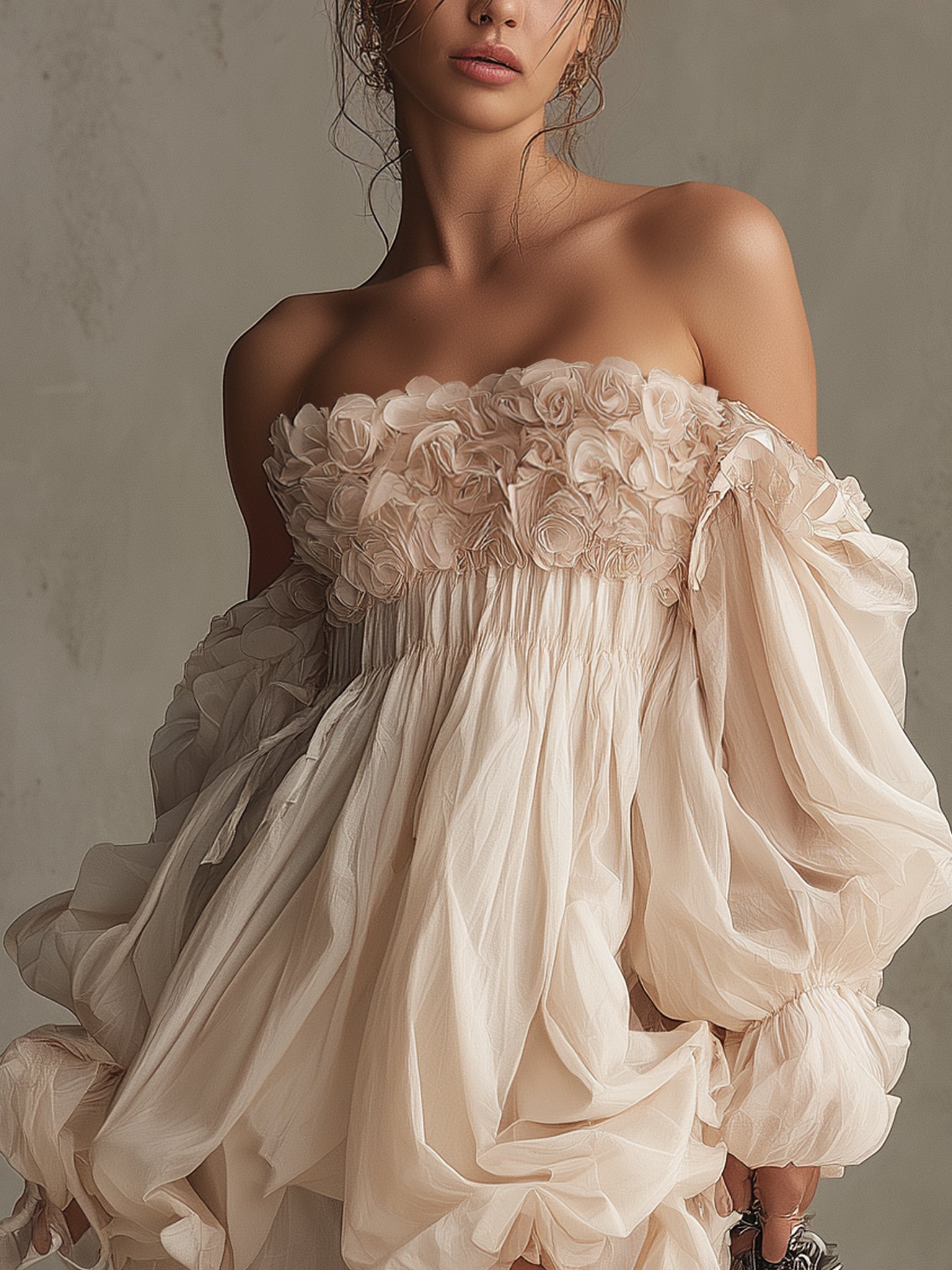 Blush Pink Floral Off Shoulder Chiffon Mini Dress