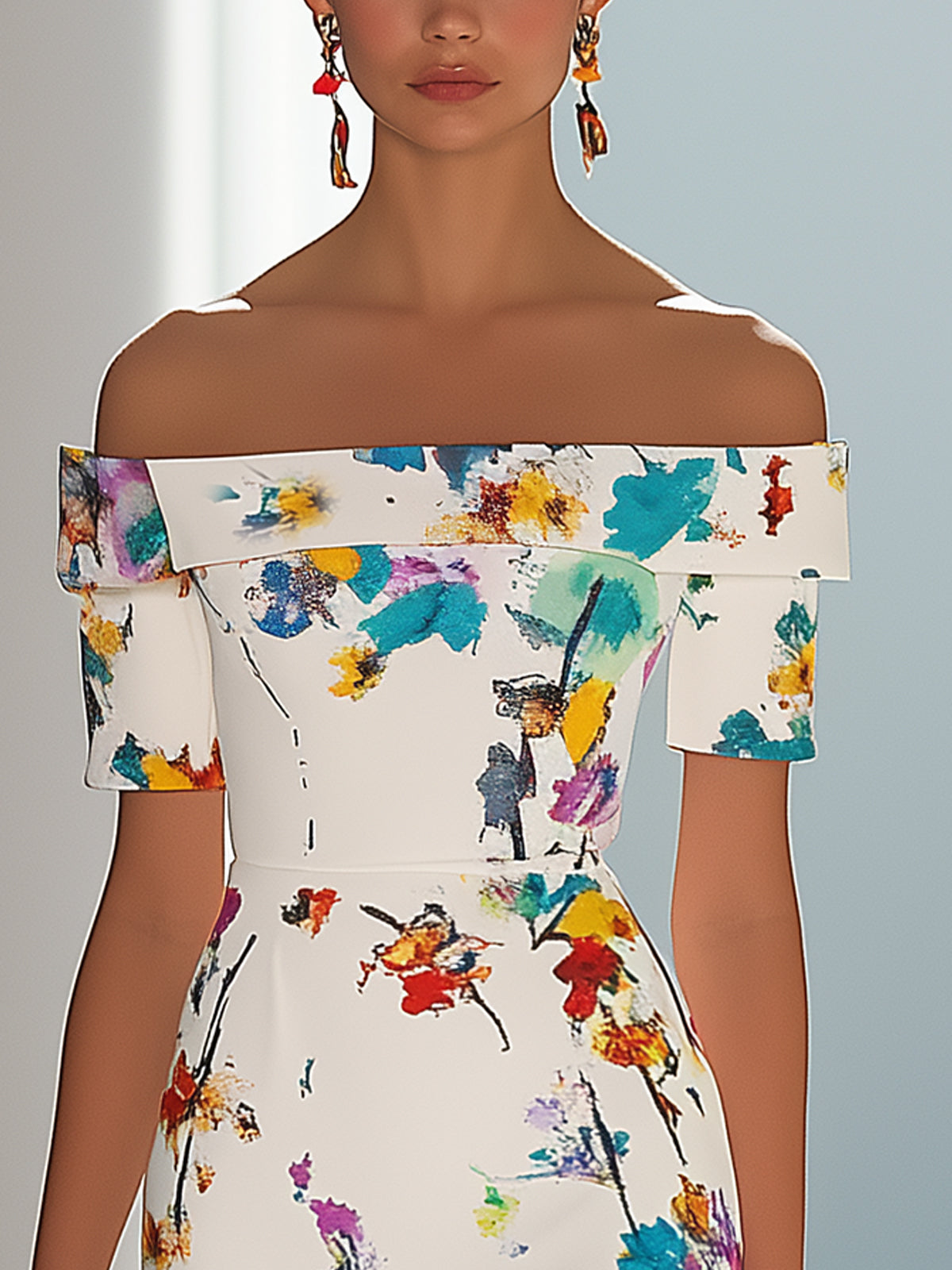 Off Shoulder Colorful Graffiti Bodycon Dress
