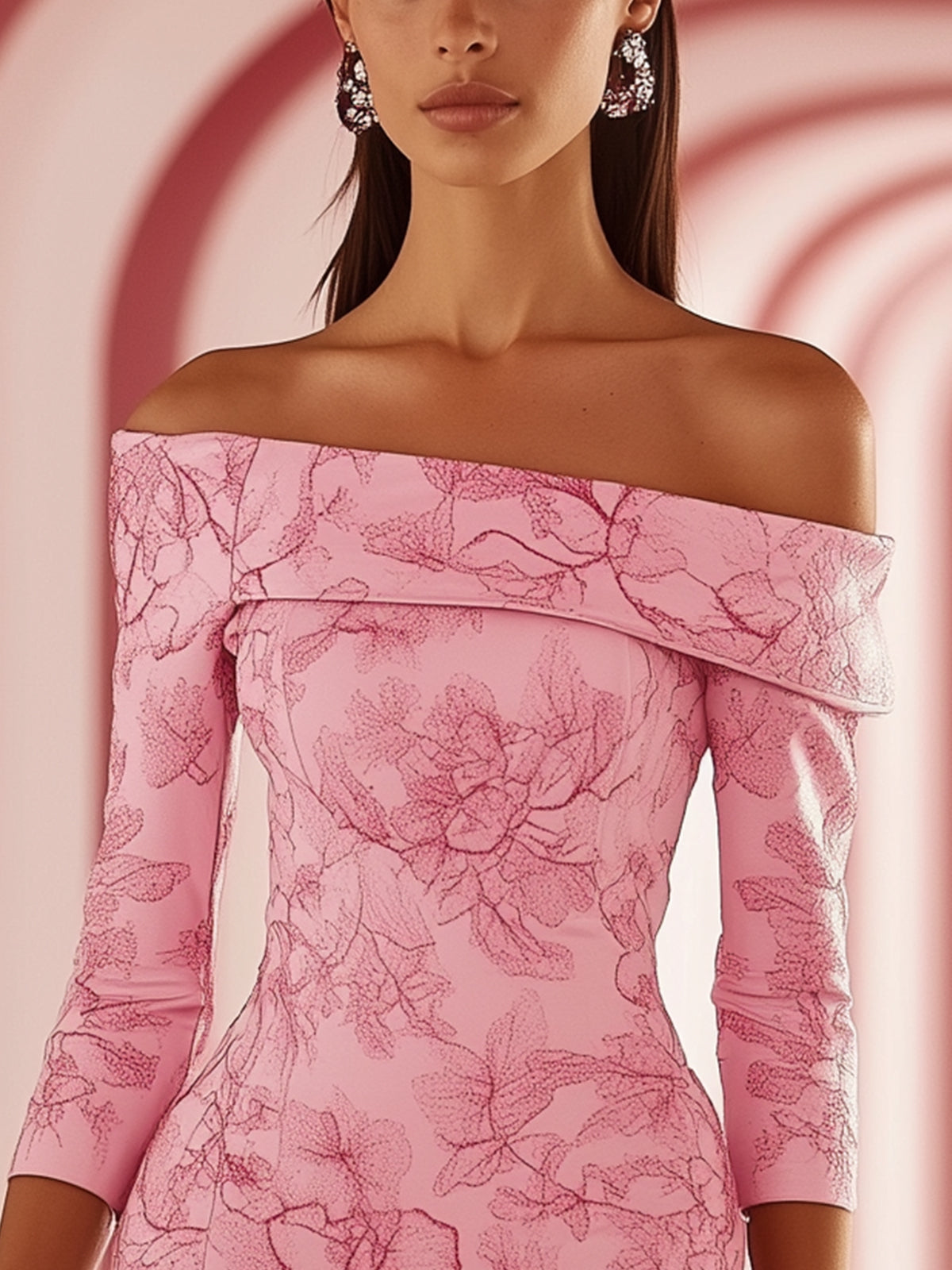 Elegant Off Shoulder Floral Print Bodycon Dress