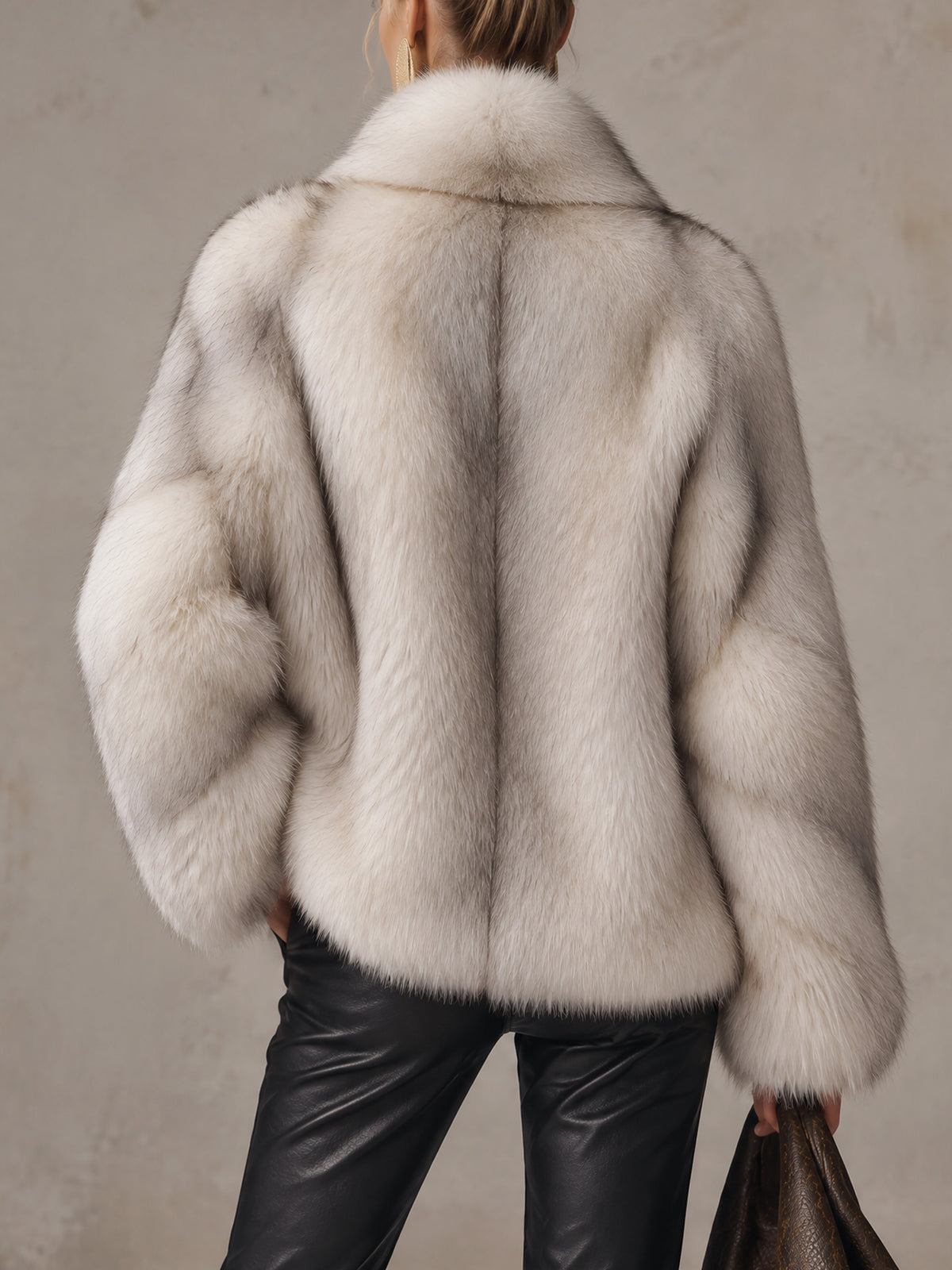 Gray Segment Dyed Faux Fox Fur Wide Lapel Coat