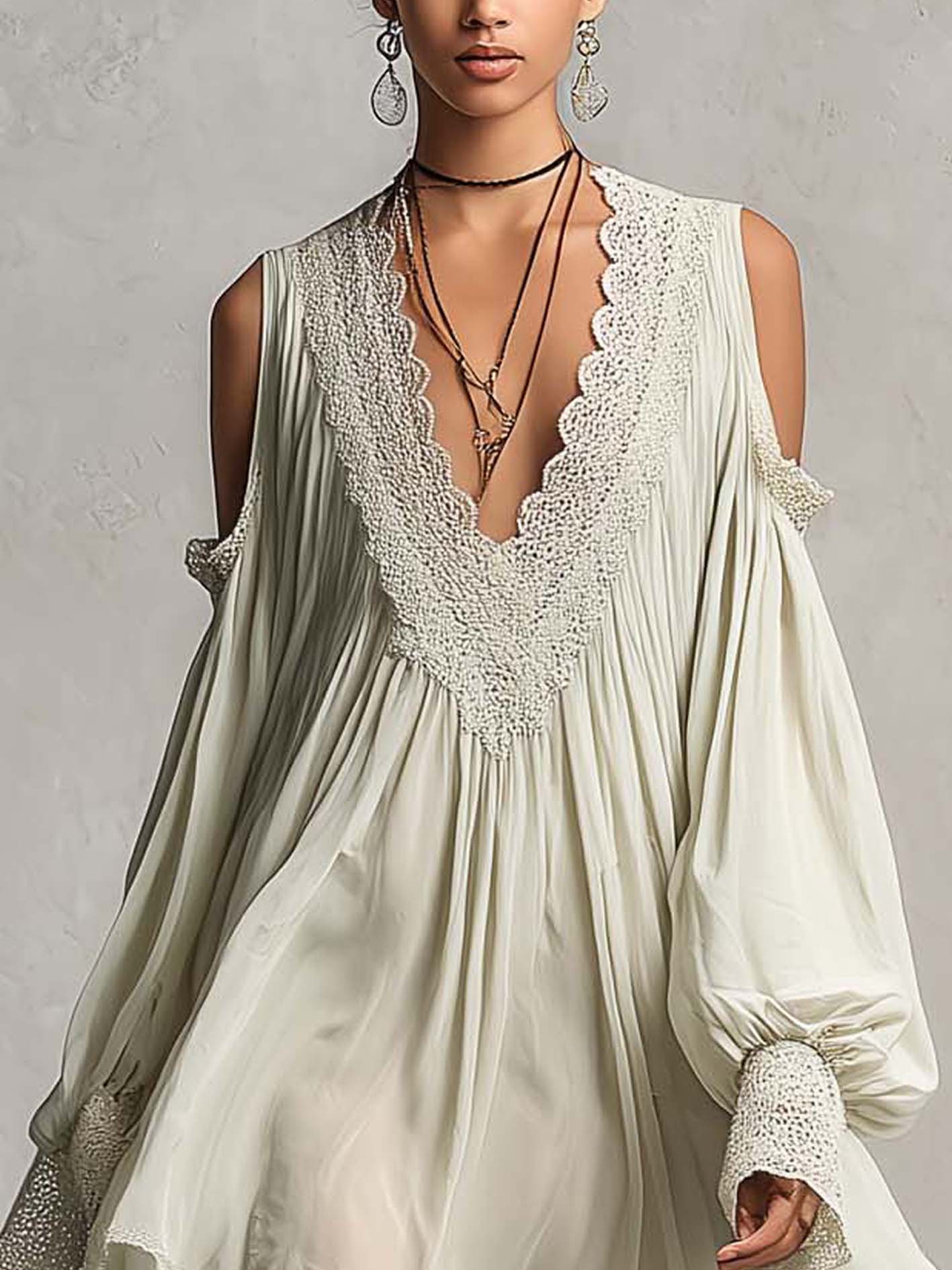 Light Green Lace Patchwork Cold Shoulder Chiffon Mini Dress