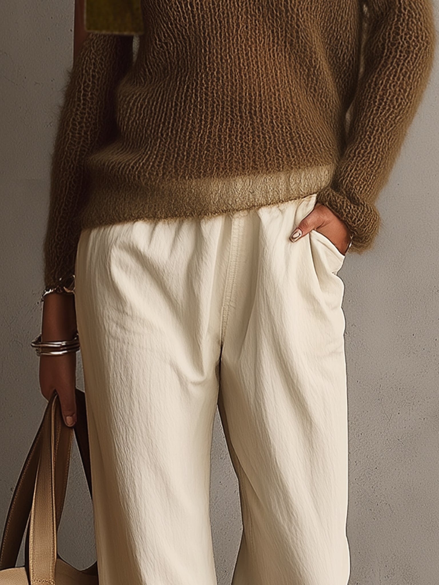 Lightweight Green Mohair Knit Sweater With Velvet Bow