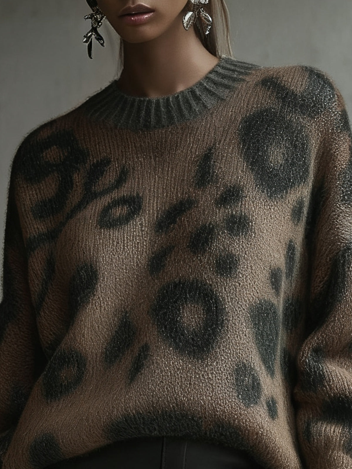 Oversized Animal Print Sweater With Ribbed Details