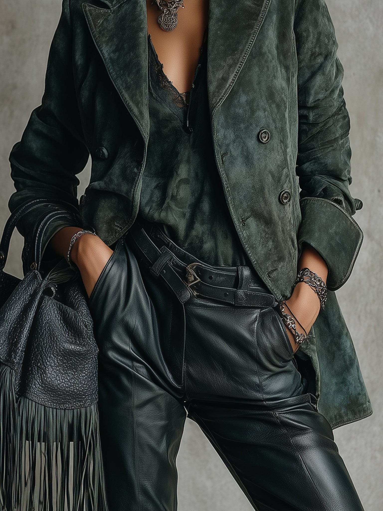 Green Vintage Washed Suede Long Sleeve  Jacket