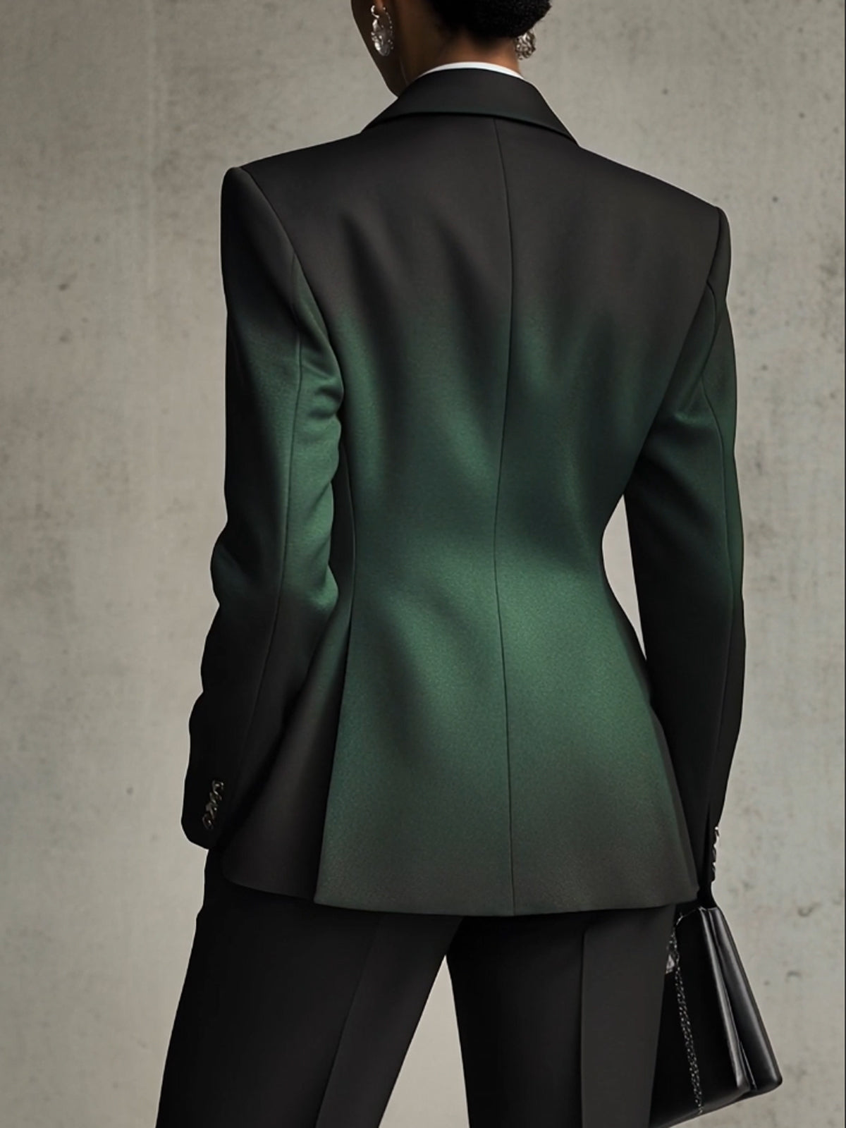Black And Green Ombre Double Breasted V-Neck Long Sleeved Blazer
