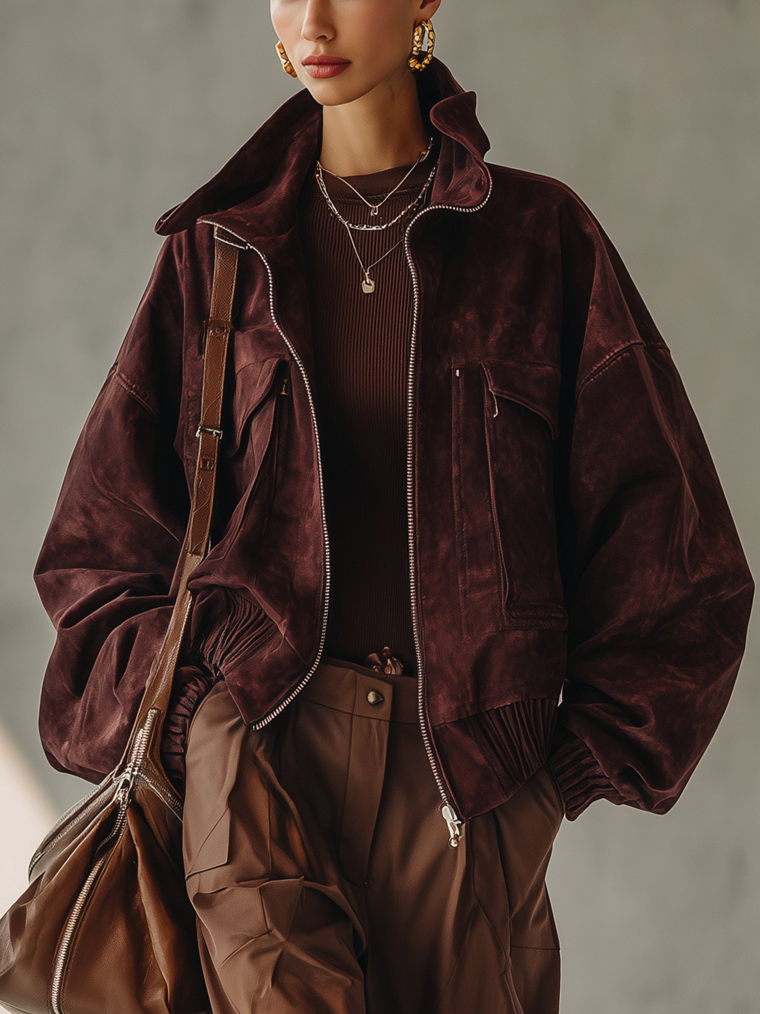 Burgundy Washed Faux Suede Cropped Jacket