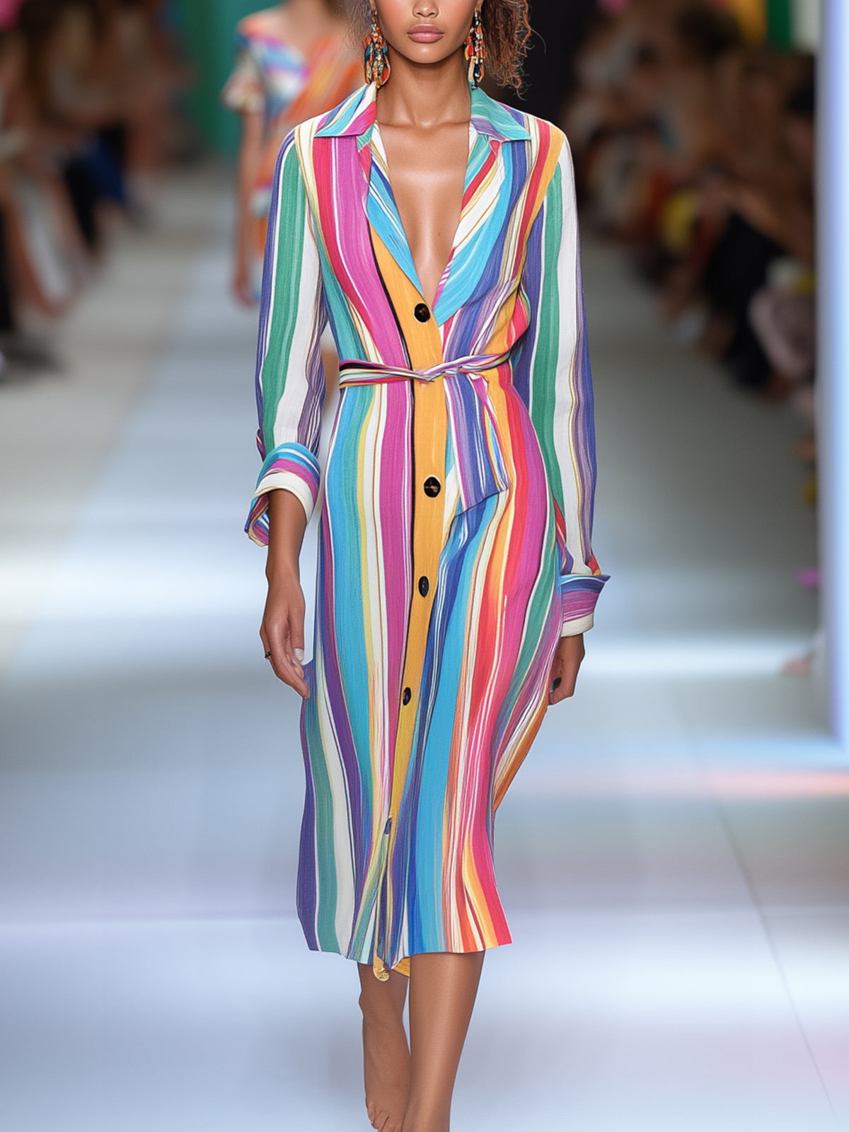 Casual Multicolor Striped Shirt Dress