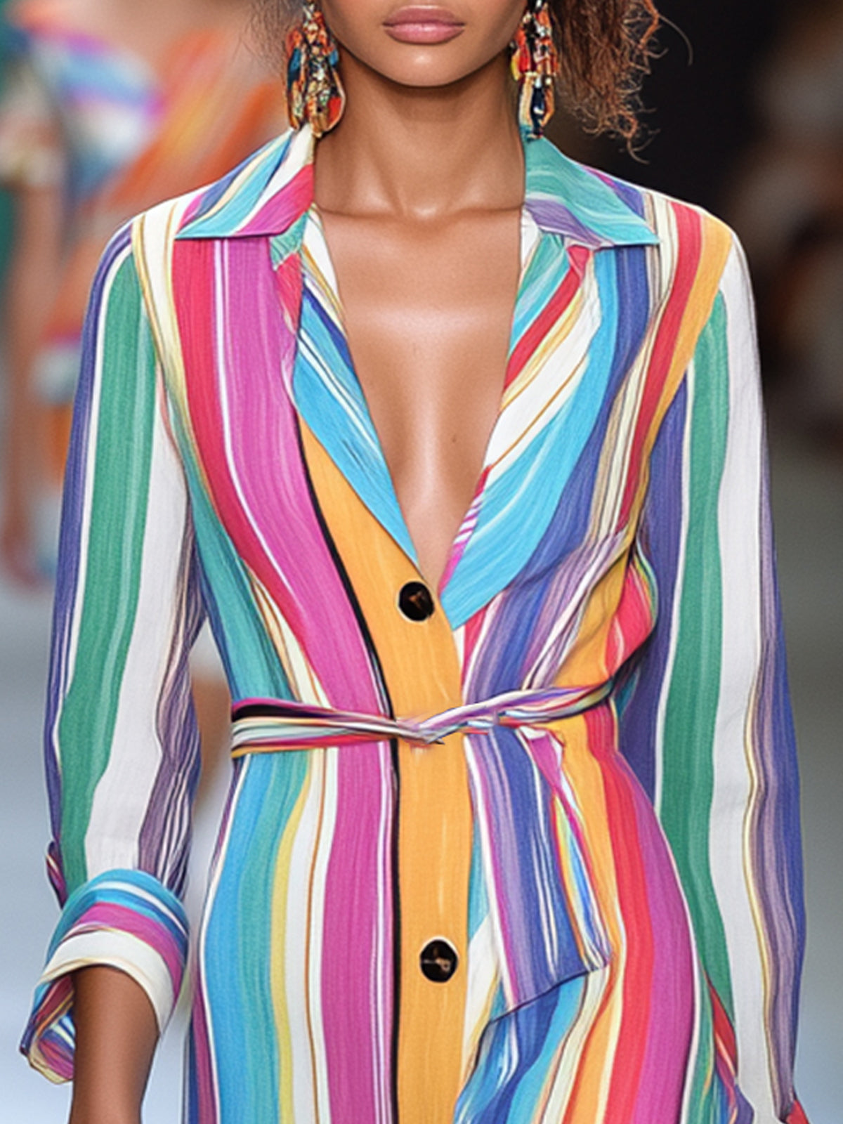 Casual Multicolor Striped Shirt Dress