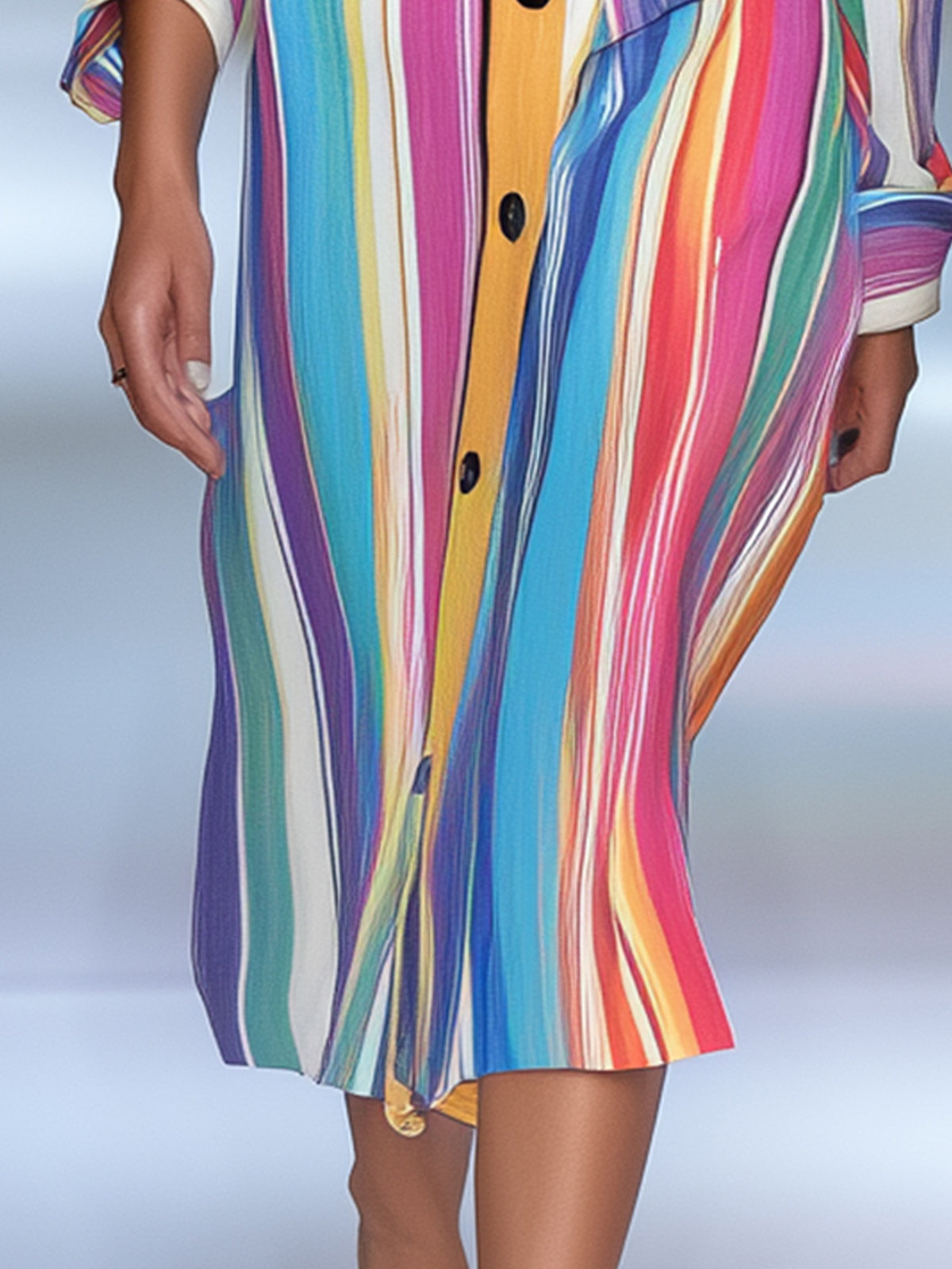 Casual Multicolor Striped Shirt Dress