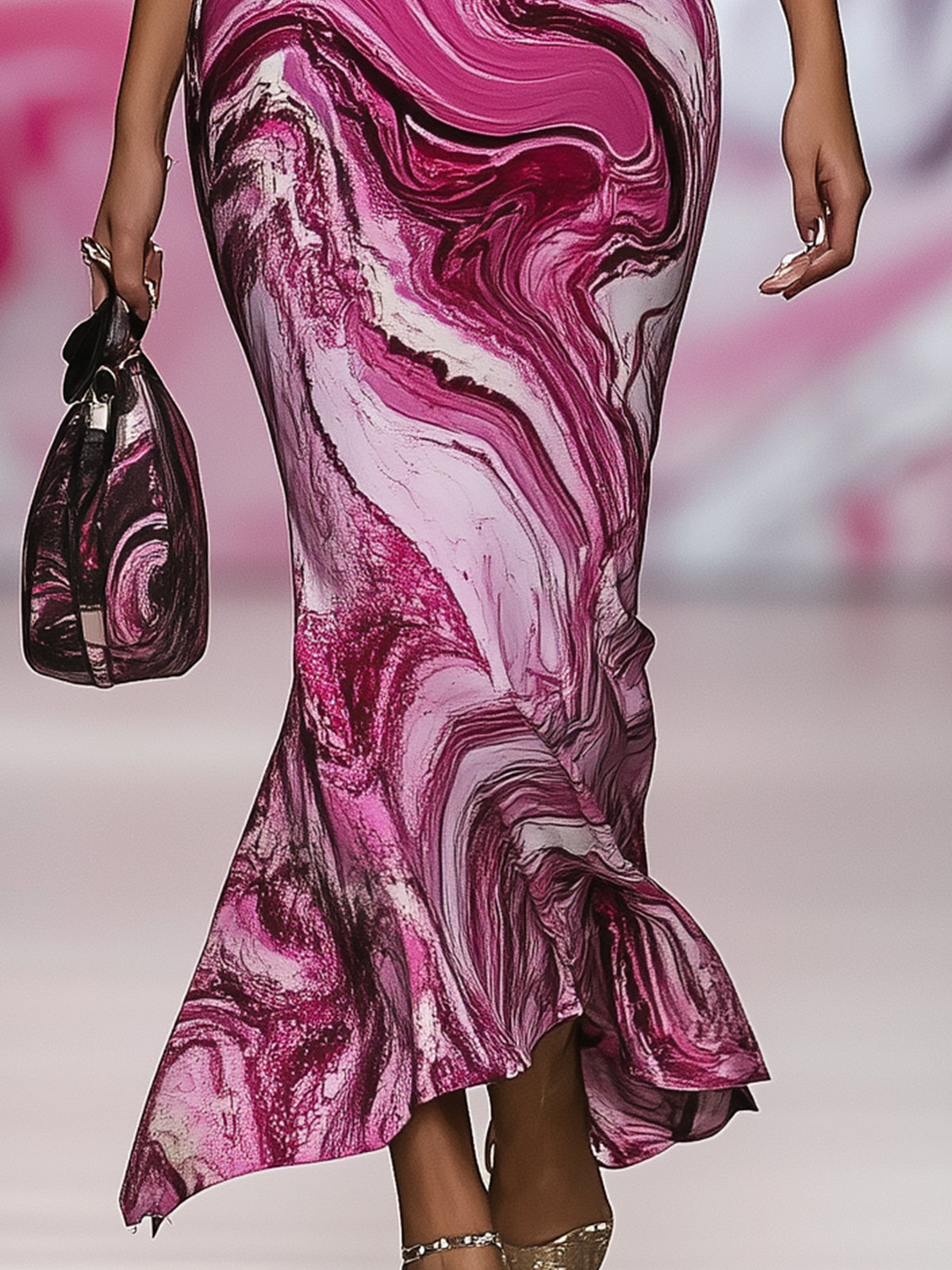 One Shoulder Abstract Print Maxi Dress