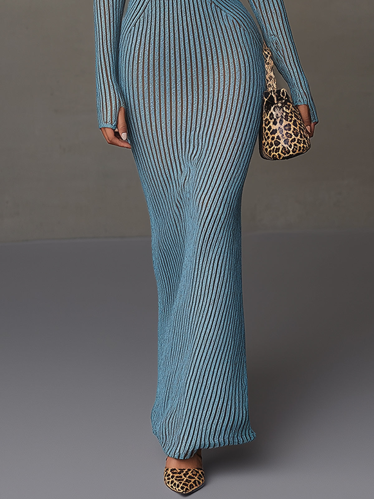 Teal Ribbed Knit Cutout Bodycon Dress