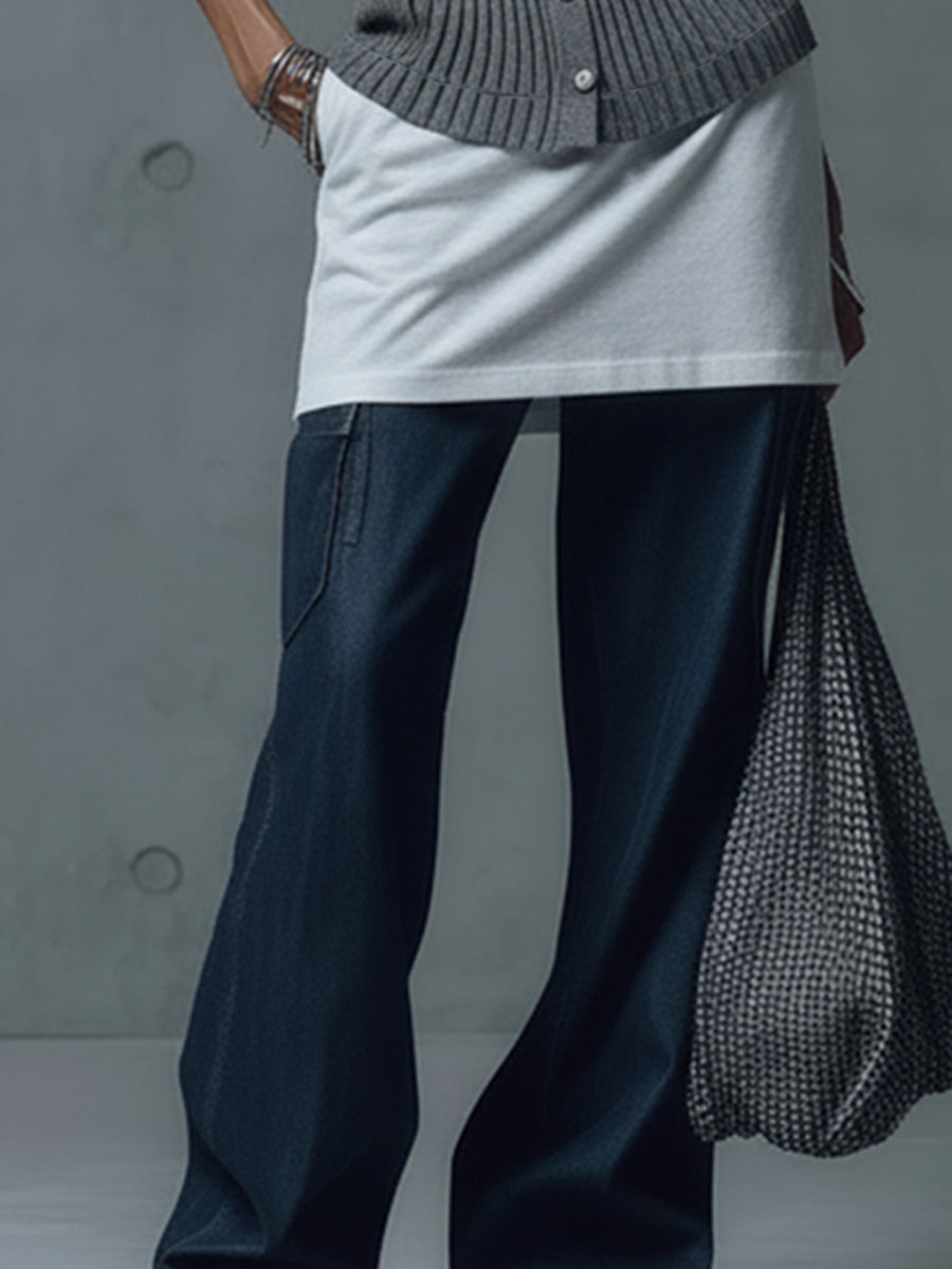 Gray And White Layered Knit Sleeveless Mini Dress