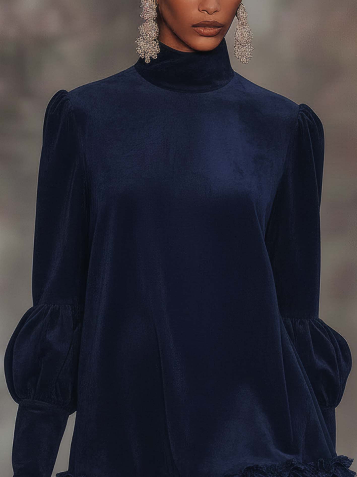 Dark Blue Faux Suede Mini Dress With Ruffles