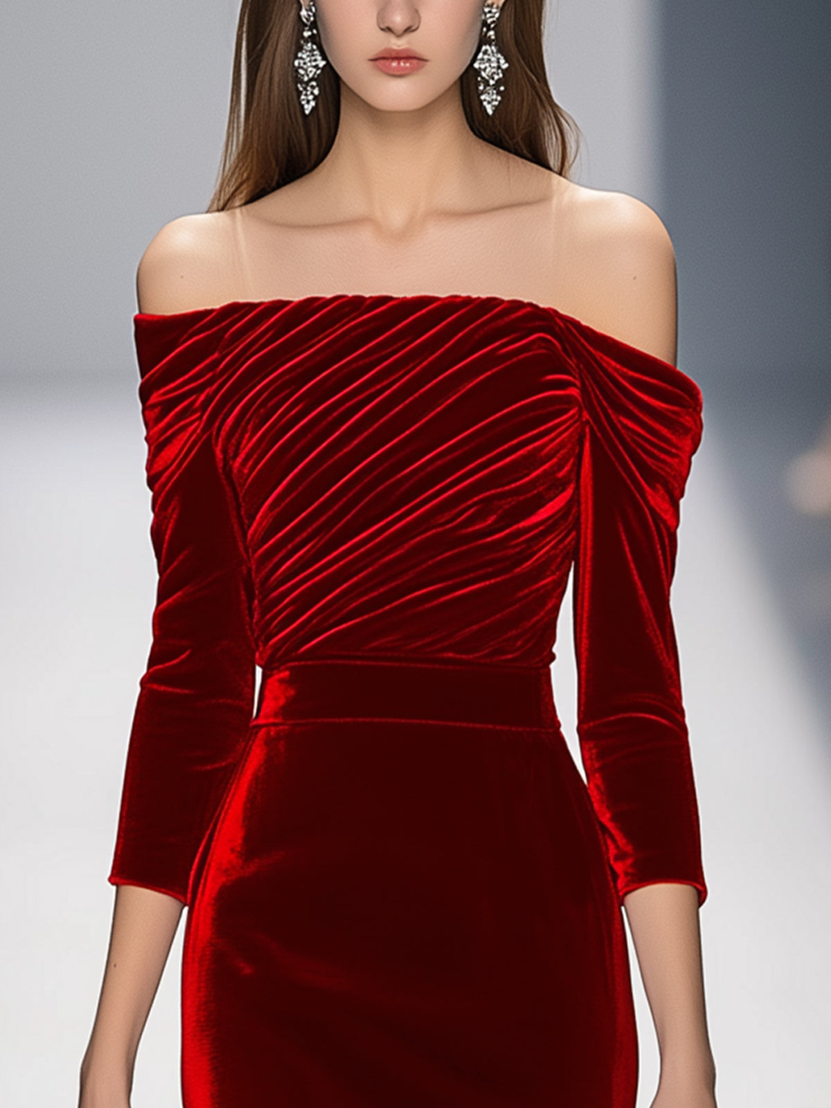 Elegant Off Shoulder Ruched Velvet Dress