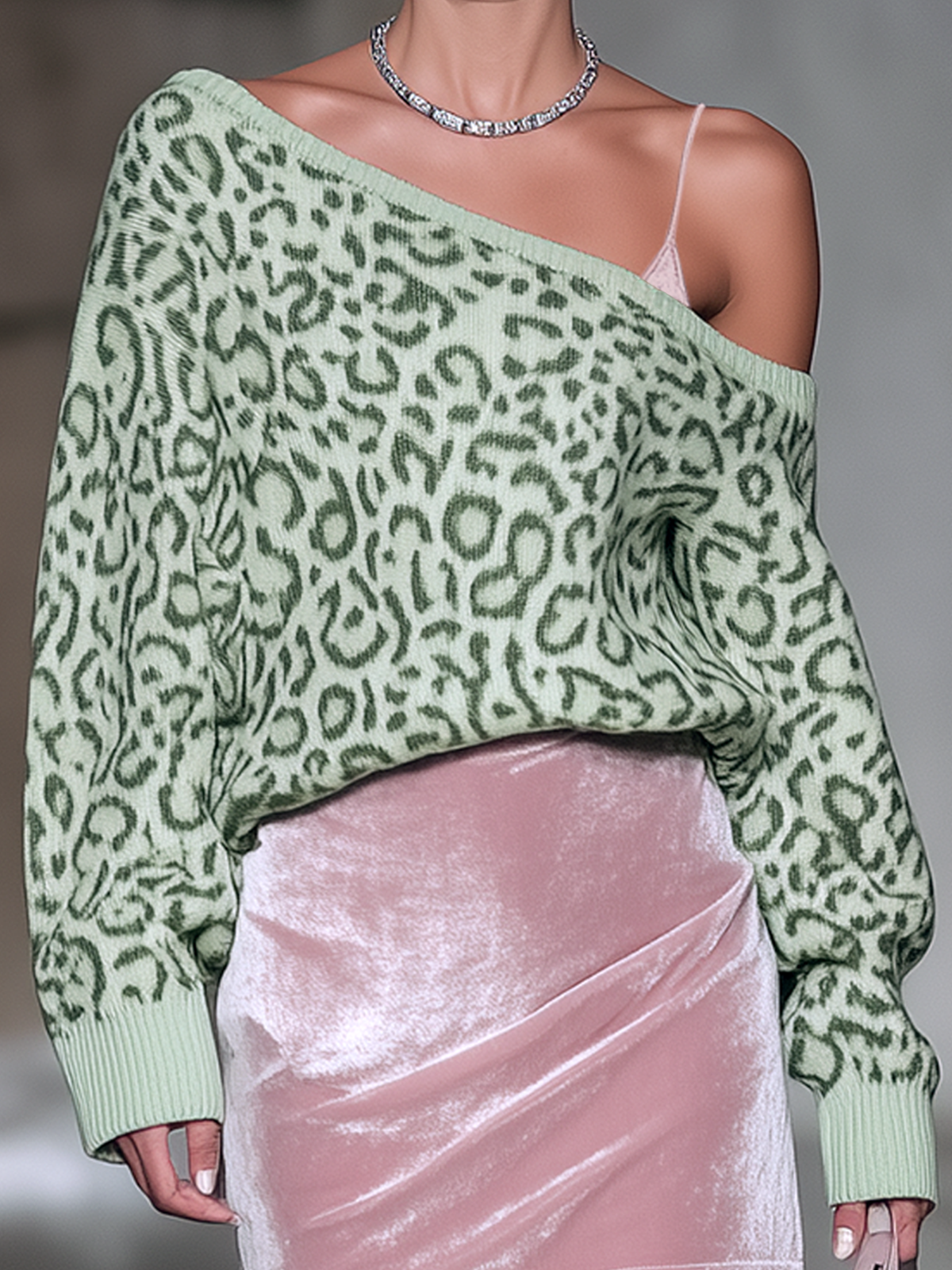 Mint Green Knit & Pink Velvet Mini Skirt Set