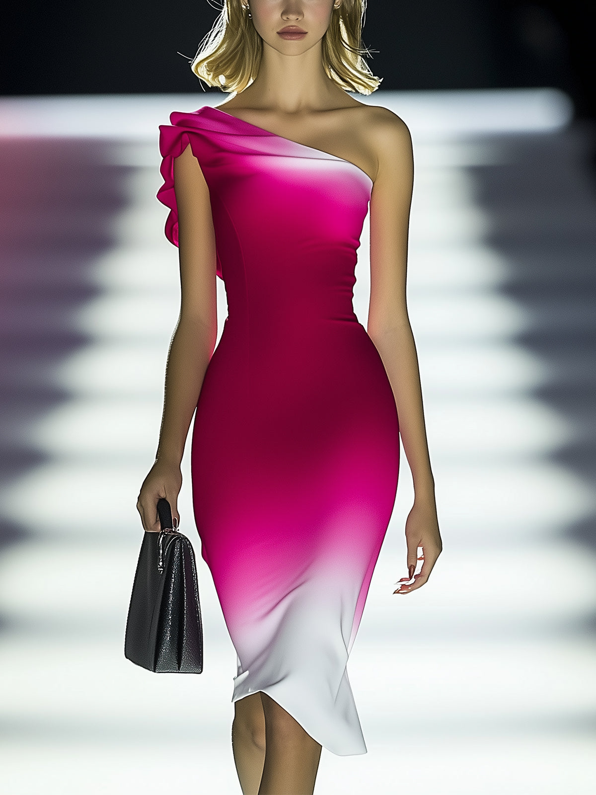 One Shoulder Gradient Stretch Slim Dress