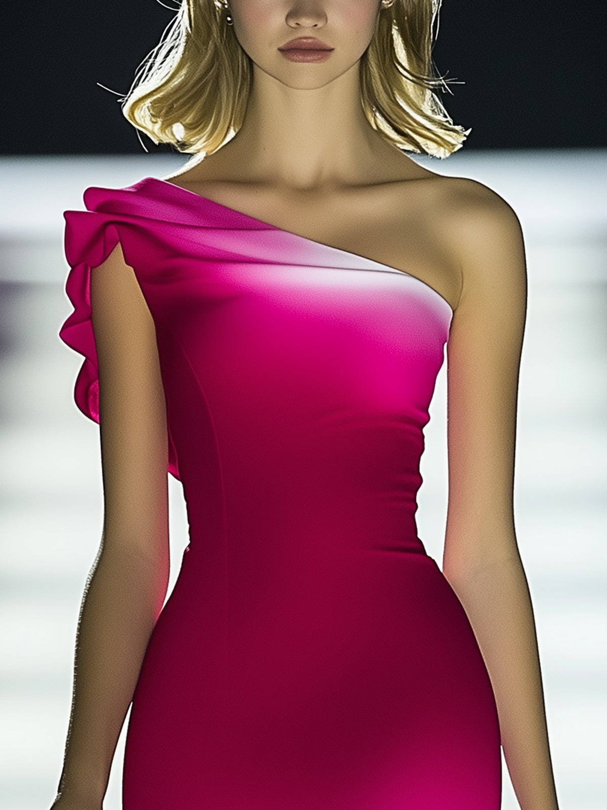 One Shoulder Gradient Stretch Slim Dress