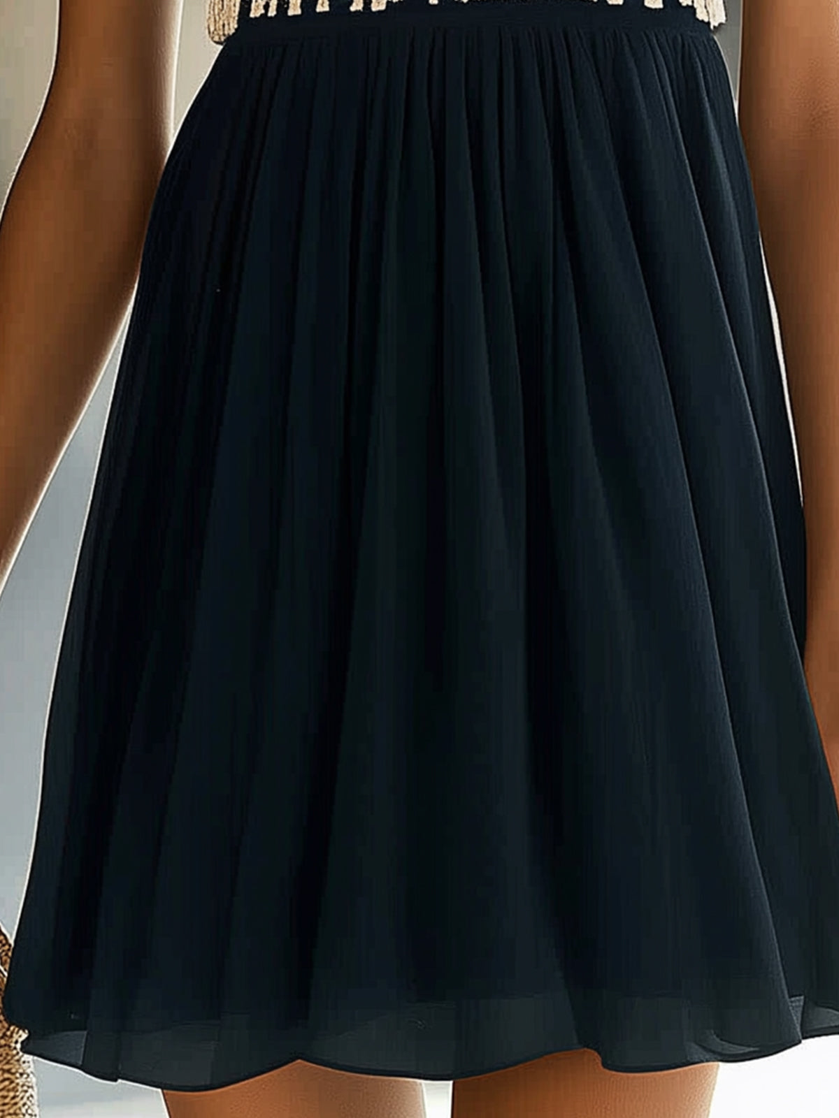 Knit Hollow Out Neckline Chiffon Mini Dress