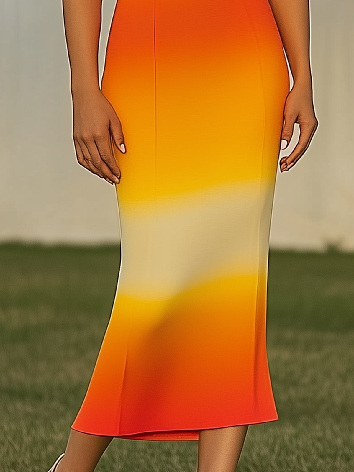 Trendy Ombre Collared Midi Bodycon Dress
