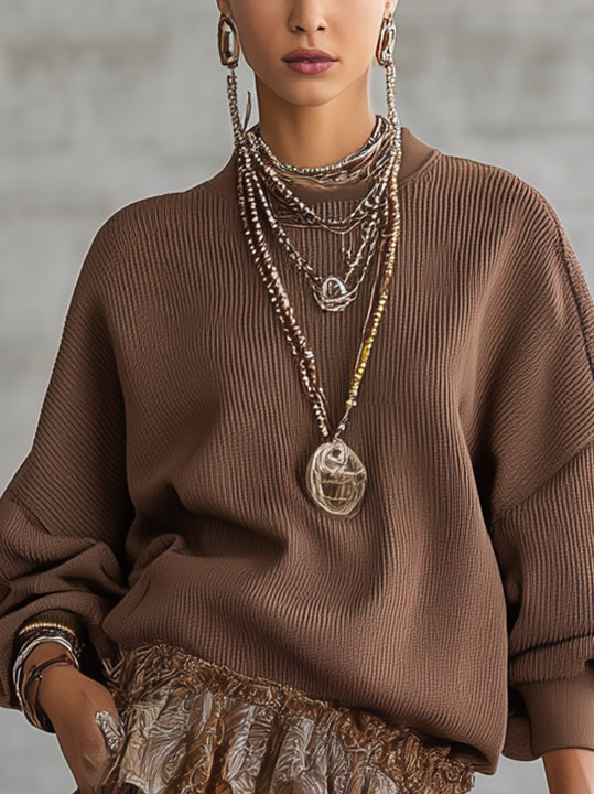 Brown Ruffled Mini Dress With Smocked Waist