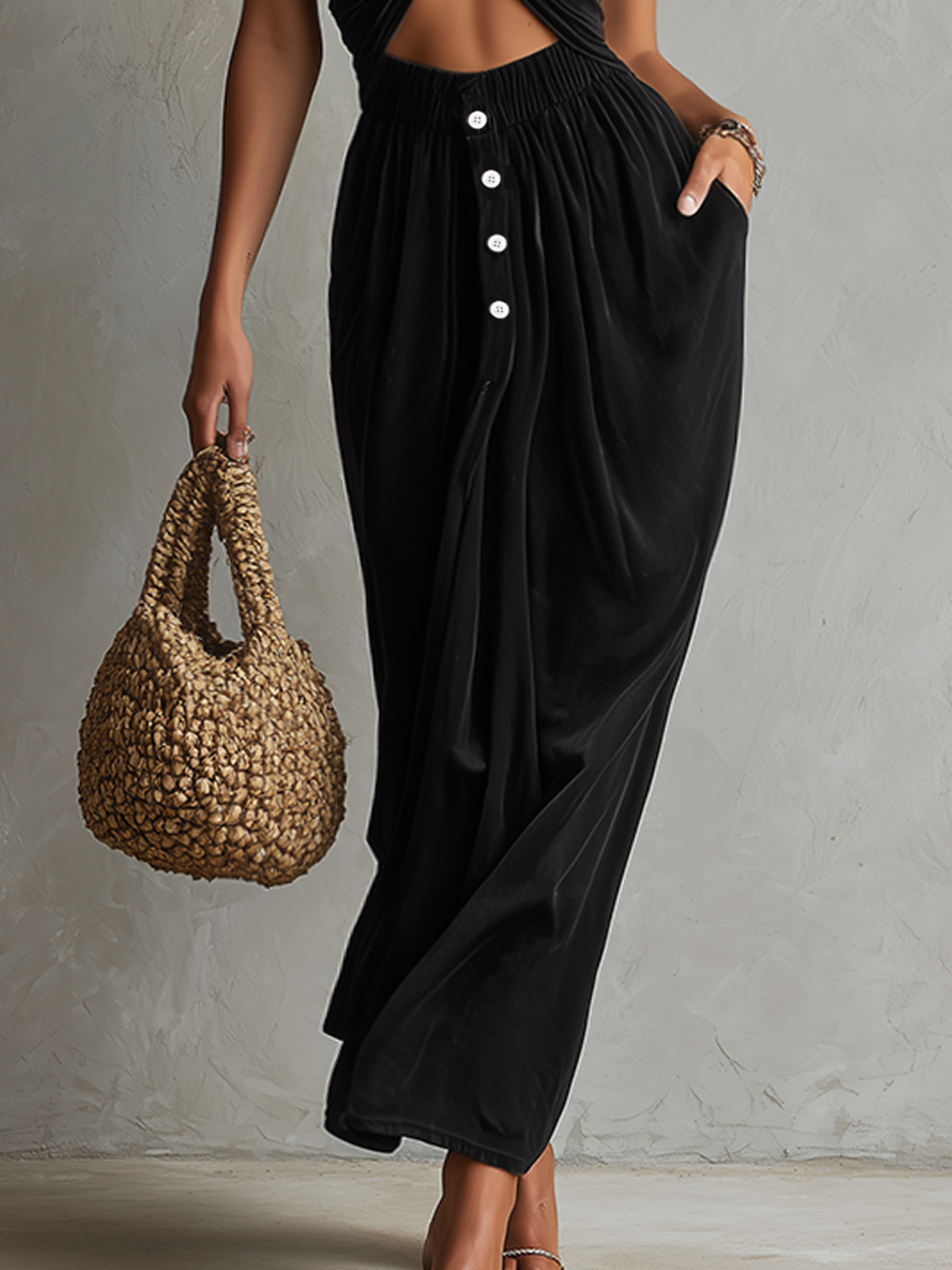 Black Velvet Cutout Halter Maxi Dress