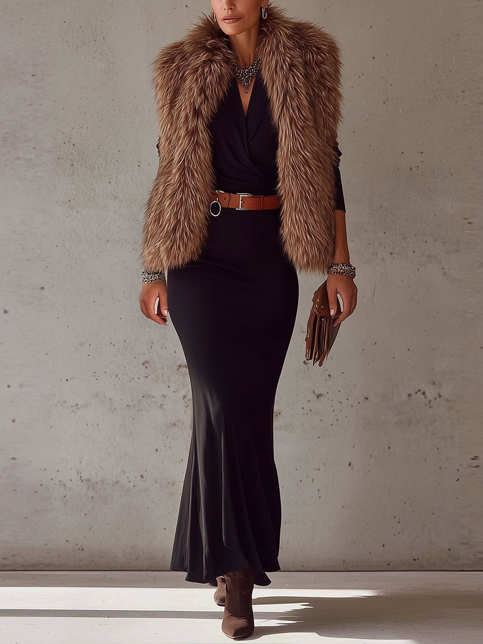 Coffee Gradient Faux Fox Fur Eco Friendly Fur Vest