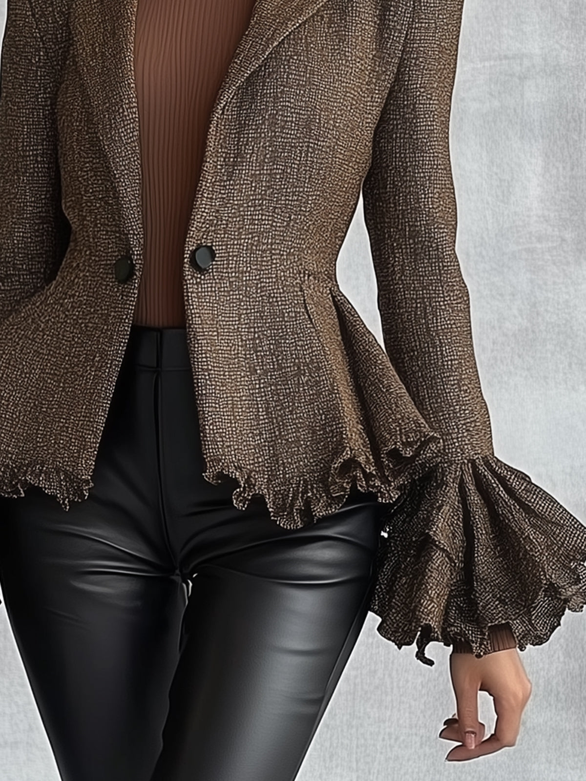 Brown Sophisticated Flare Sleeve Blazer